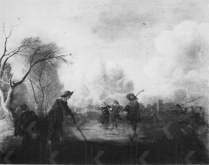 Anoniem, Winterlandschap met colfspelers.