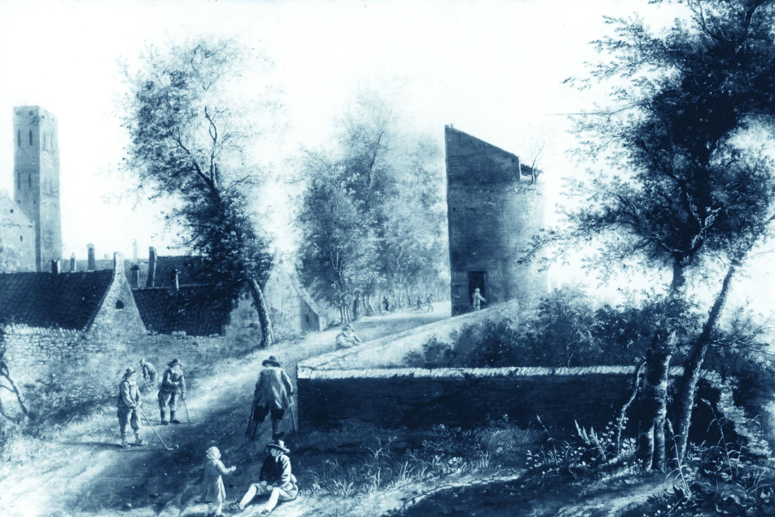 Anoniem, ​Op de wal achter St. Marye' te Utrecht. Ca. 1660