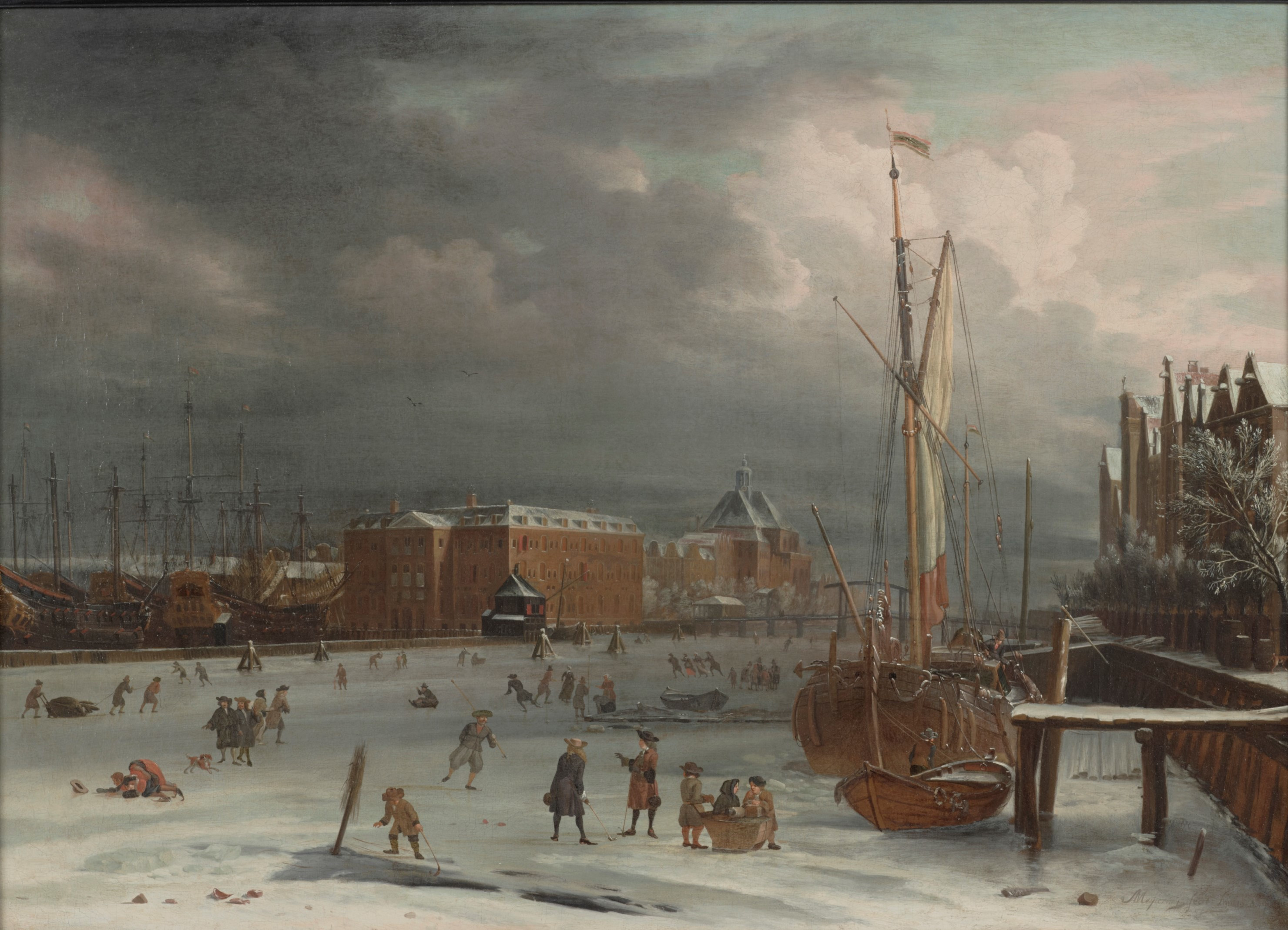 Anoniem, Gezicht op het IJ met 's Lands Zeemagazijn. Ca. 1700