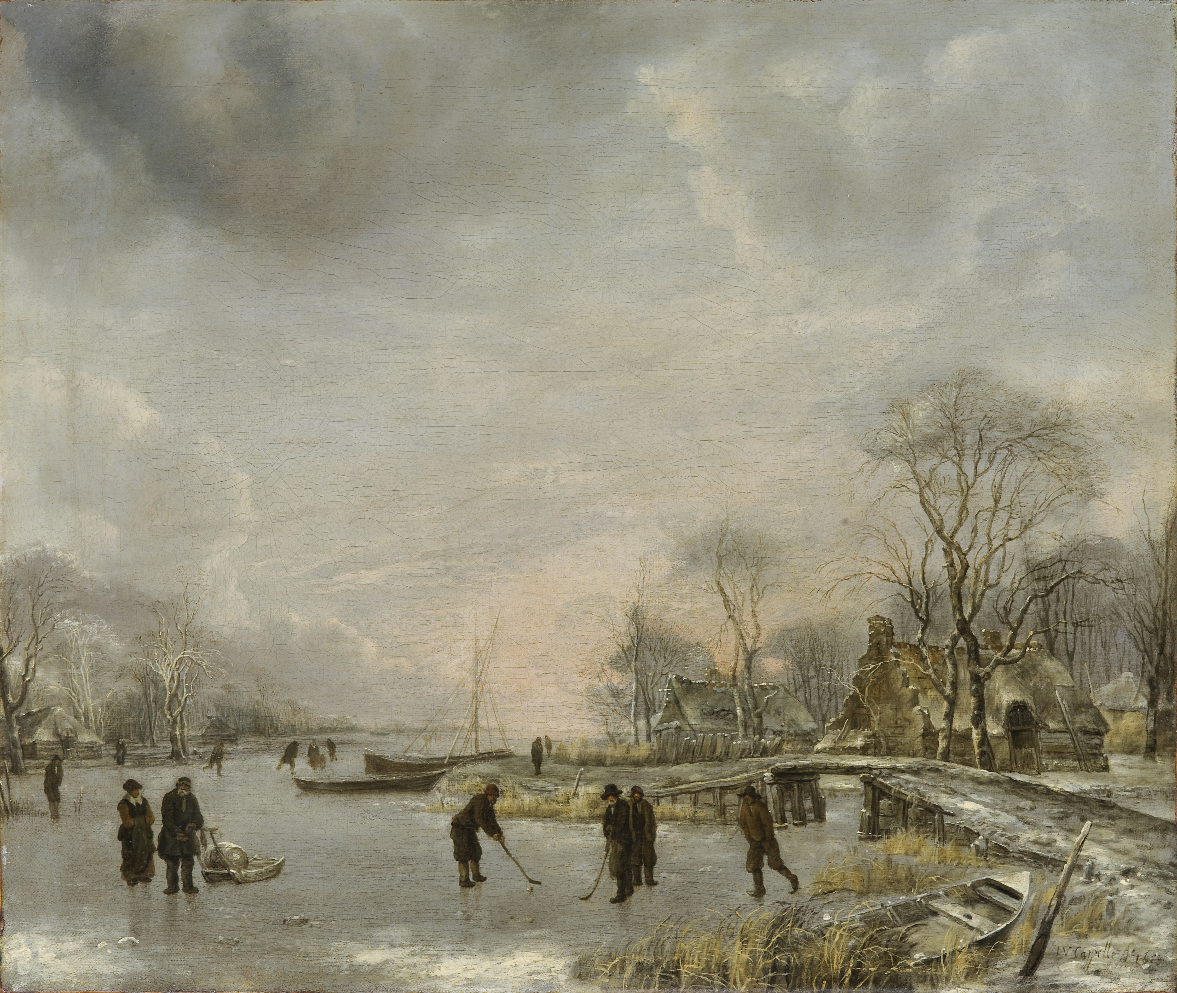 Jan van de Cappelle, Winter landscape with Colf players. 1653