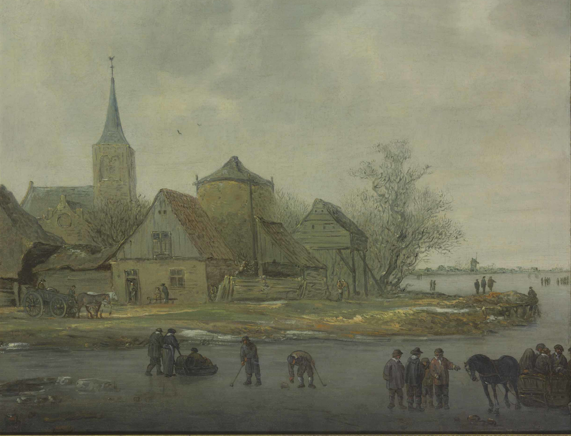 Jan Coelenbier, A winter river landscape with figures playing colf