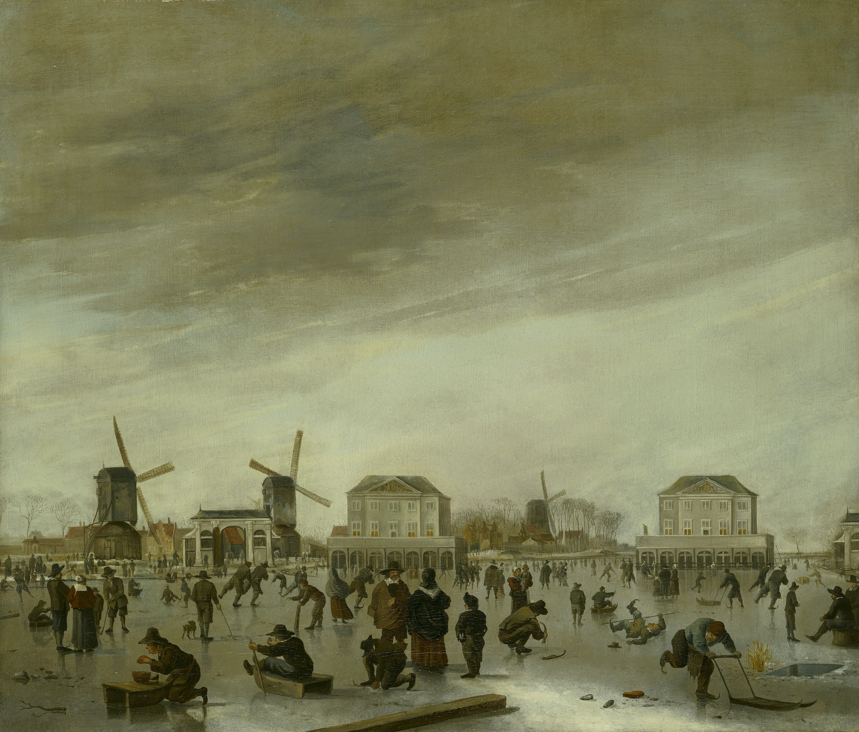 Hendrick Jacobsz. Dubbels, De blokhuizen in de Amstel bij winter. 1651-1654