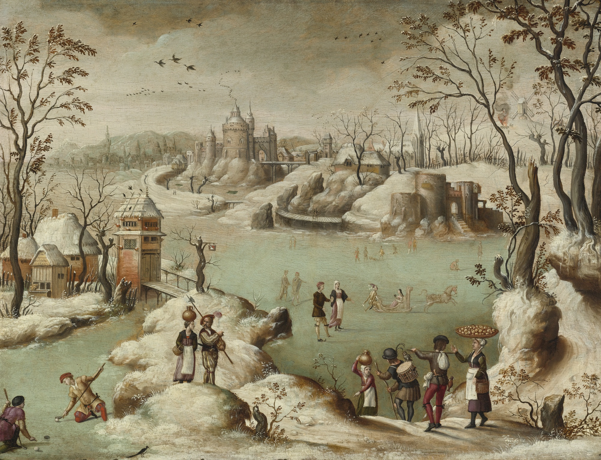 Abel Grimmer, A Winter Township with Figures