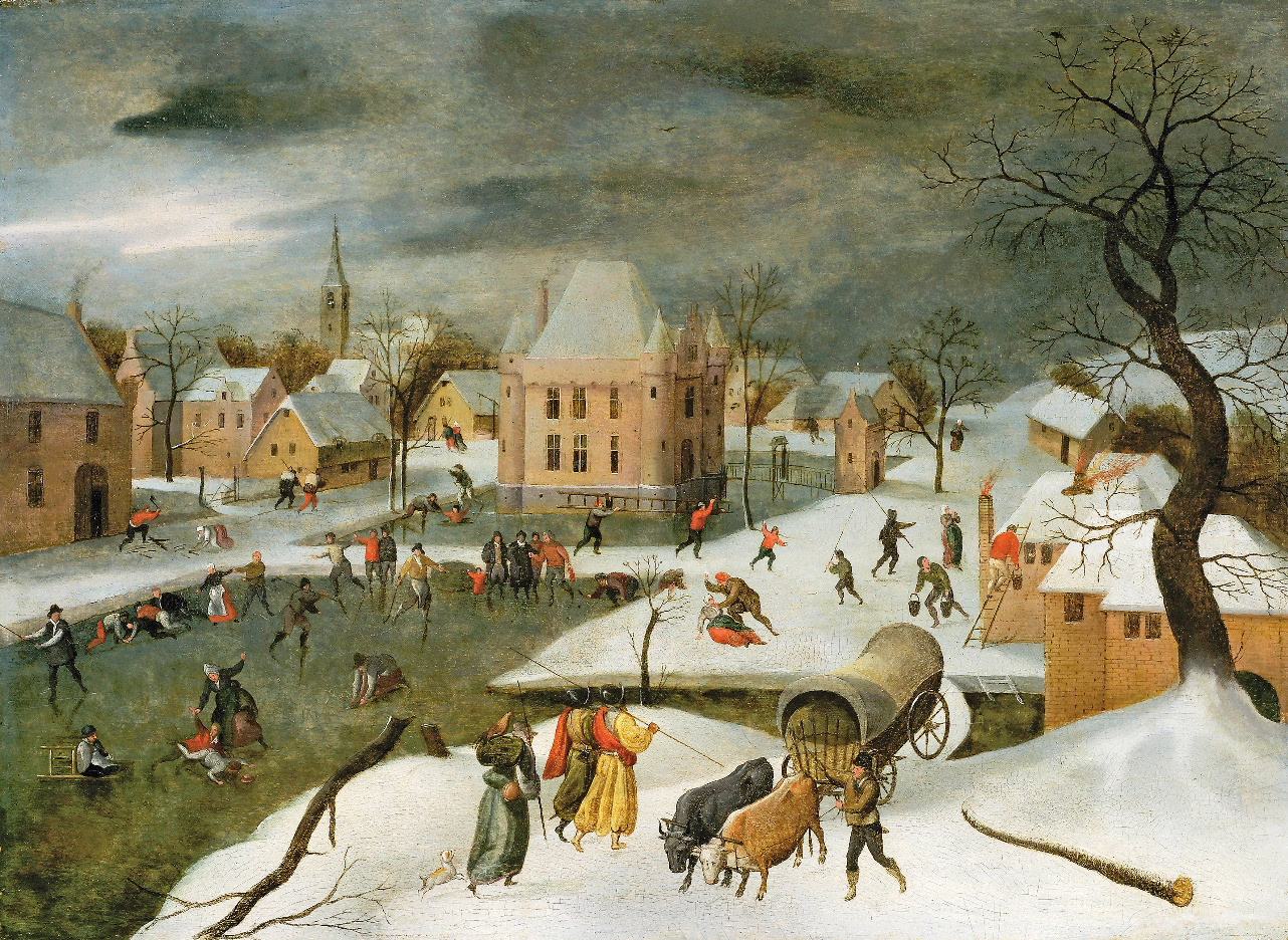 Abel Grimmer, Winter: snow-covered landscape with fortified castle and games on the ice