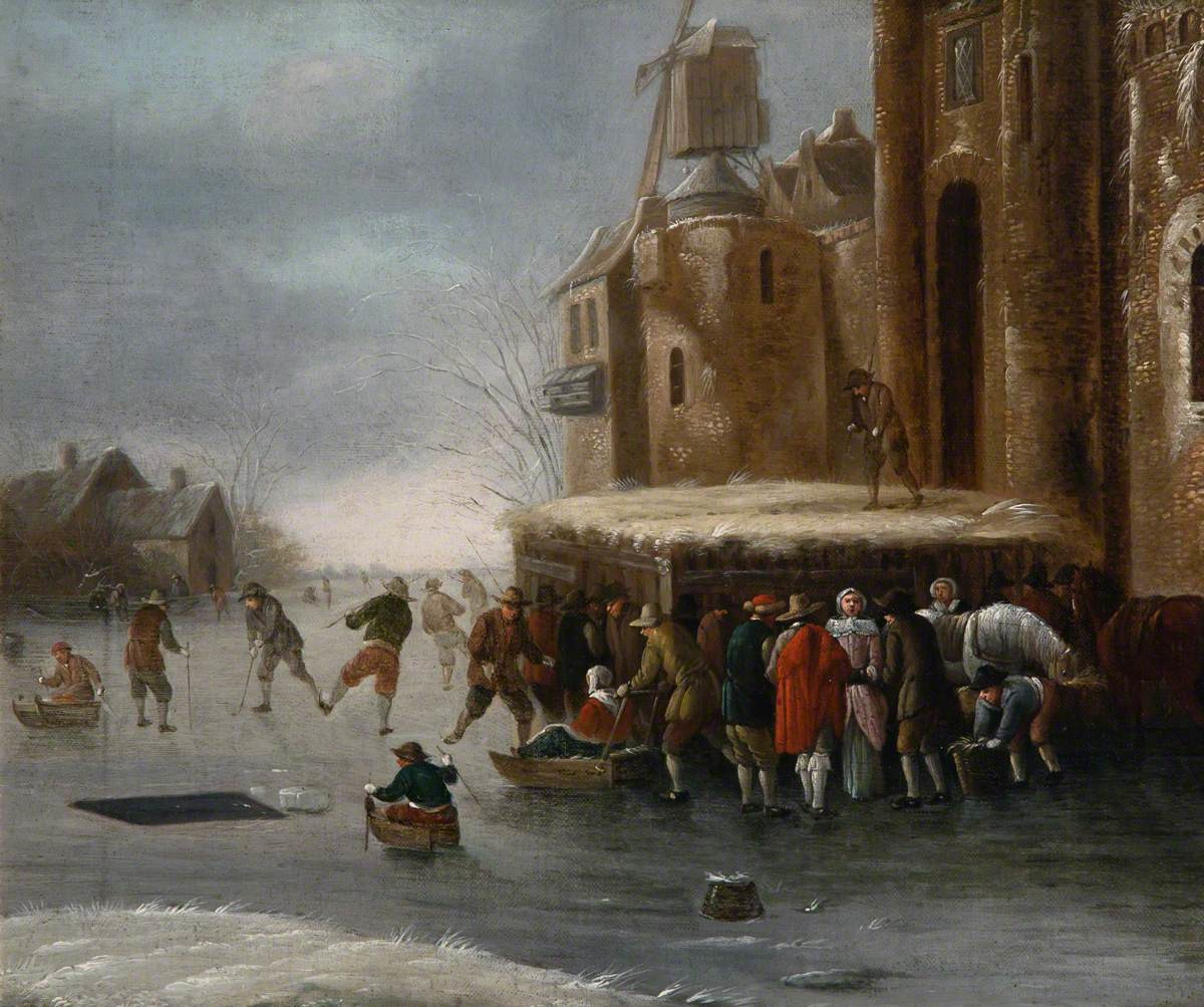 Thomas Heeremans, Winter Landscape with Skaters on a Canal
