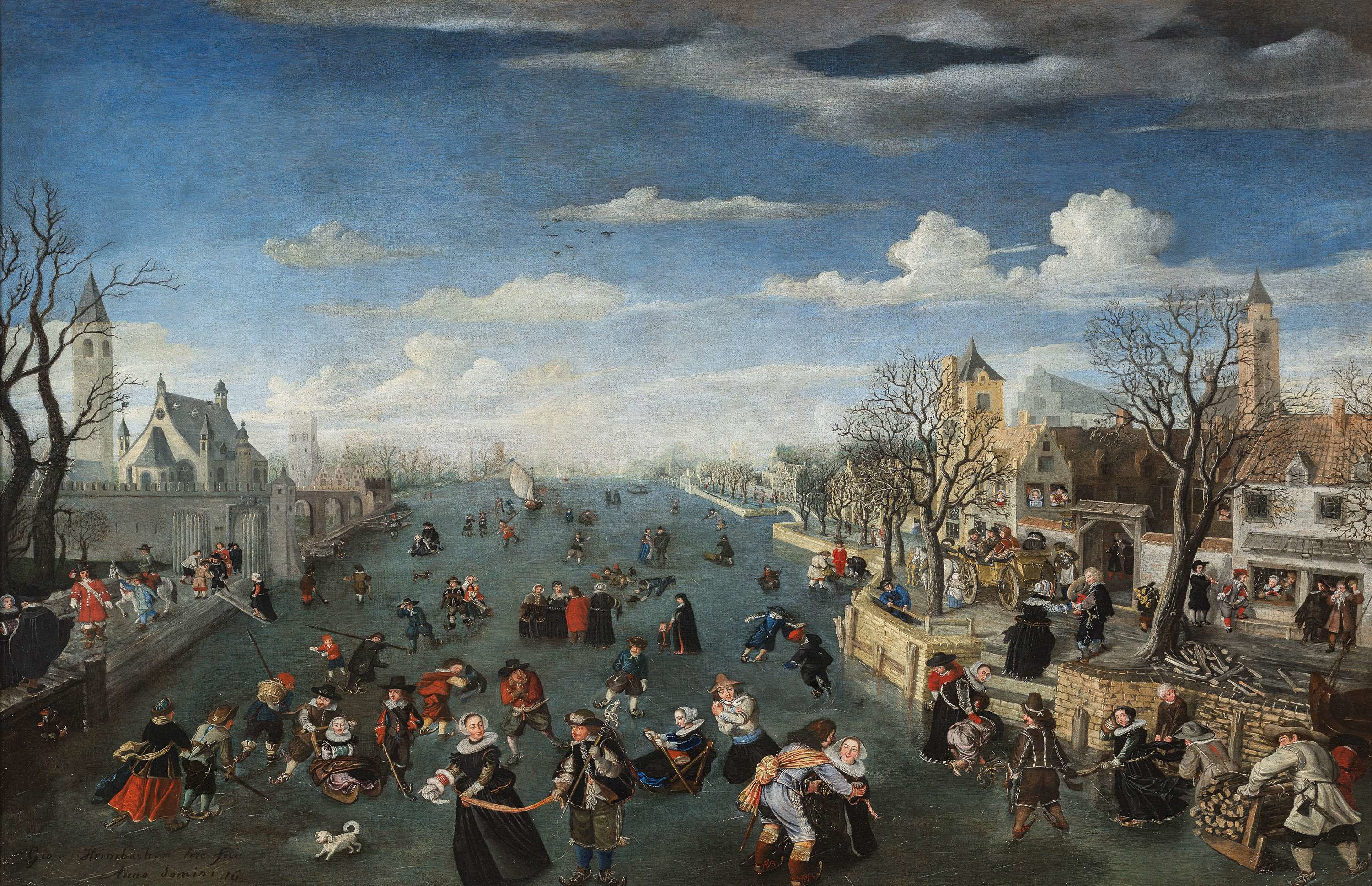 Wolfgang Heimbach, Winter Landscape with Skaters and Colf Players