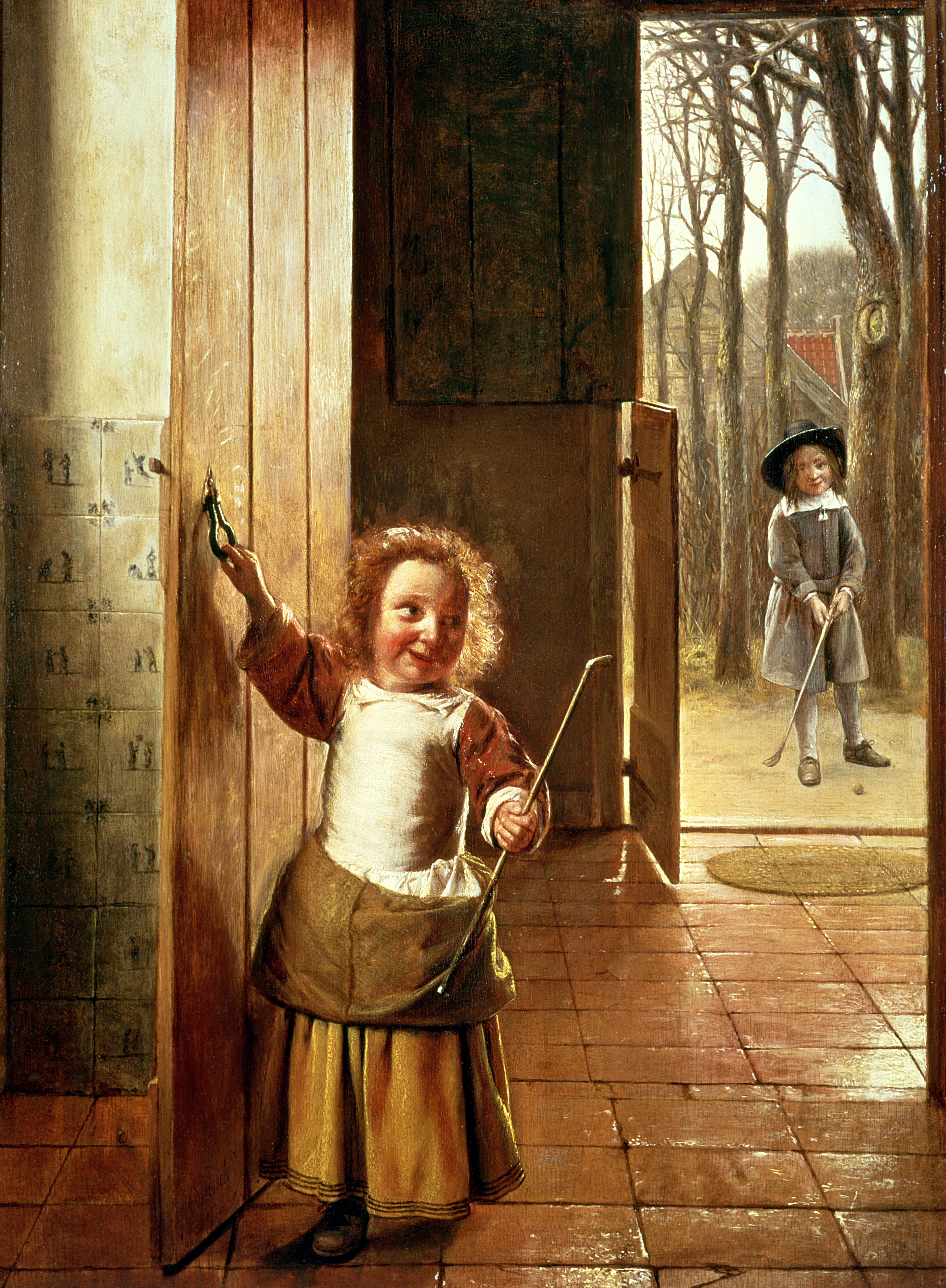 Pieter de Hooch, Kinderen in de deuropening met colfstokken. 1658-1660