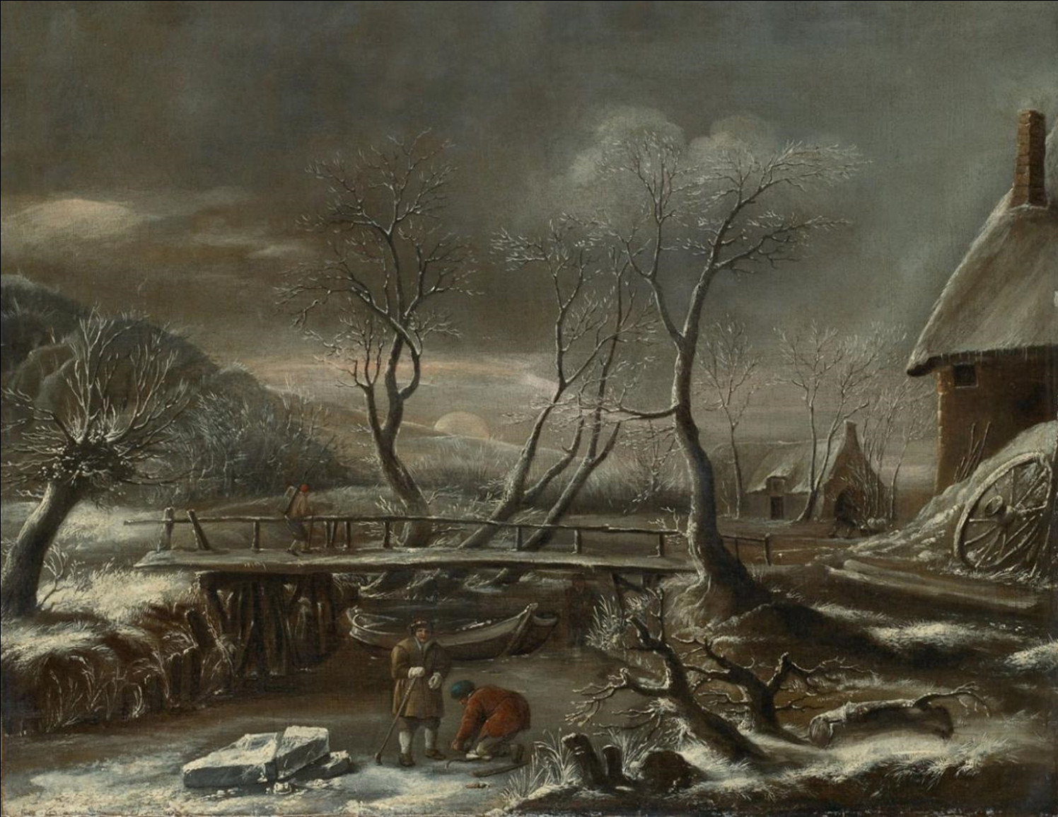 Jan van Kessel II, Winter Landscape with a wooden Bridge over a Canal