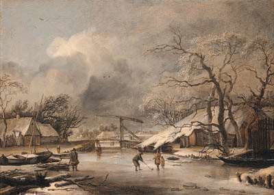 Jan van Kessel II, A Village in Winter with Peasants and a Colf Player