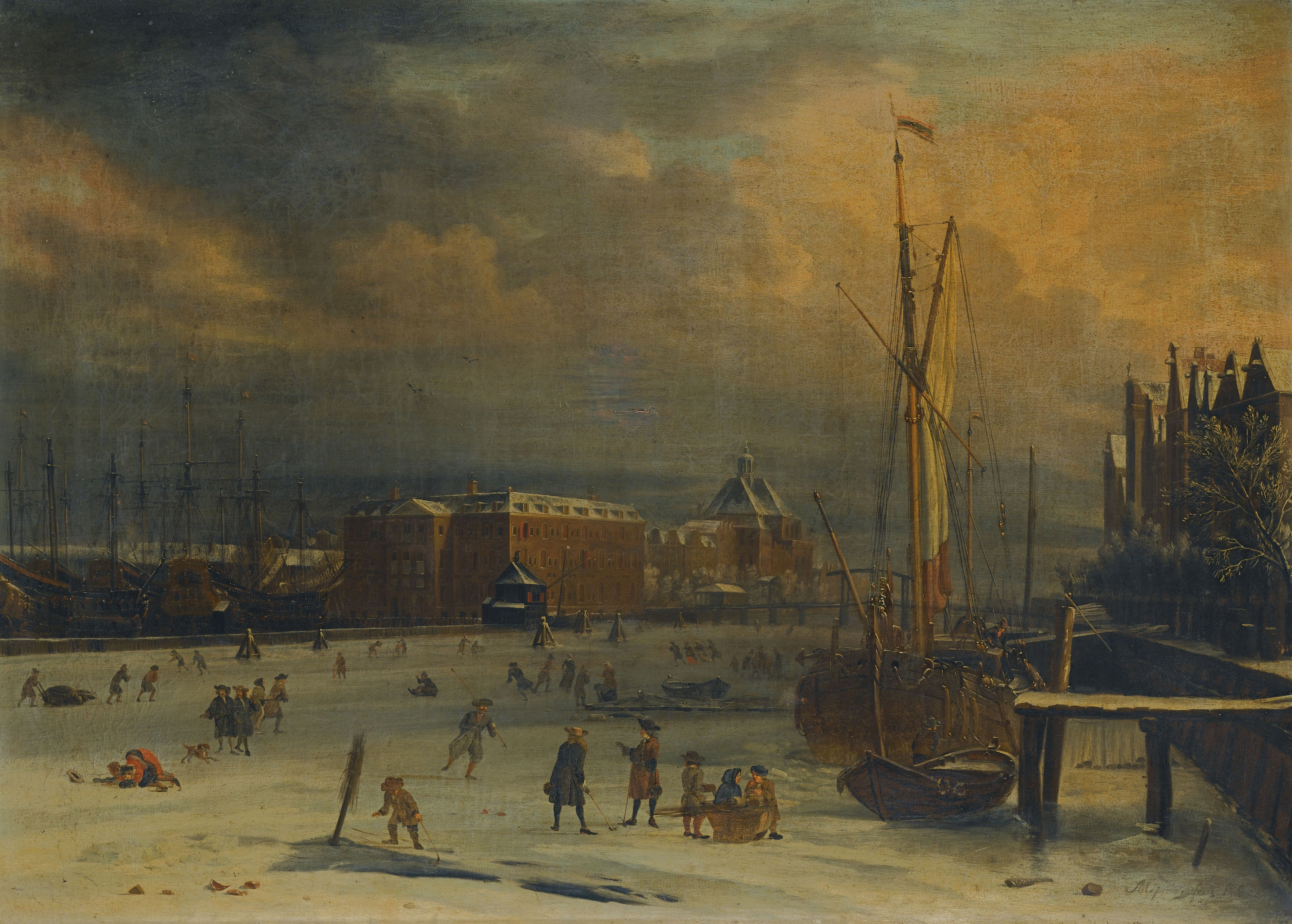 Aelbert Meijeringh en Abraham Storck, Gezicht op 's Lands Zeemagazijn aan de IJgracht in Amsterdam. 1685 (...?)