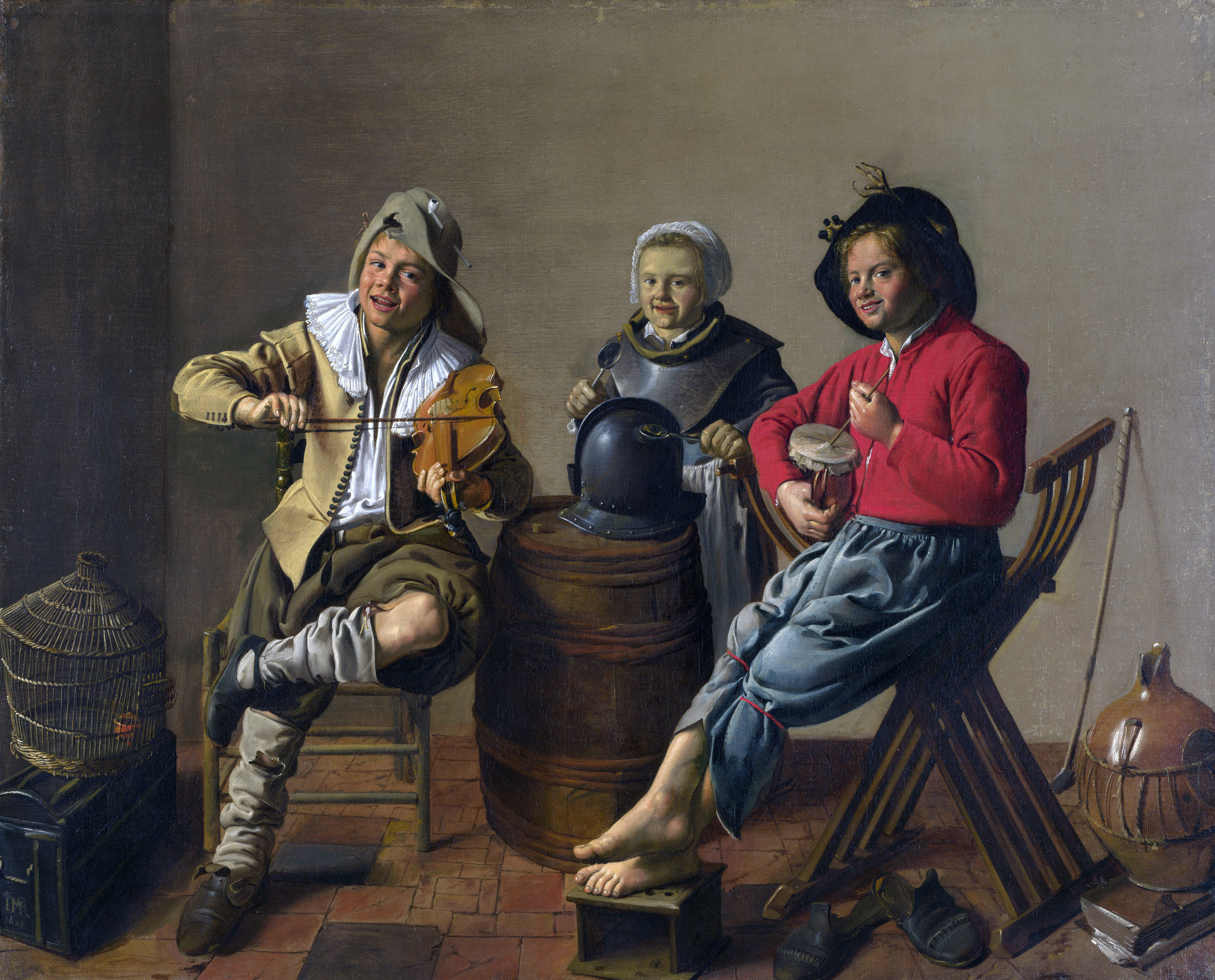 Jan Miense Molenaer, Three children playing music in an interior. 1629