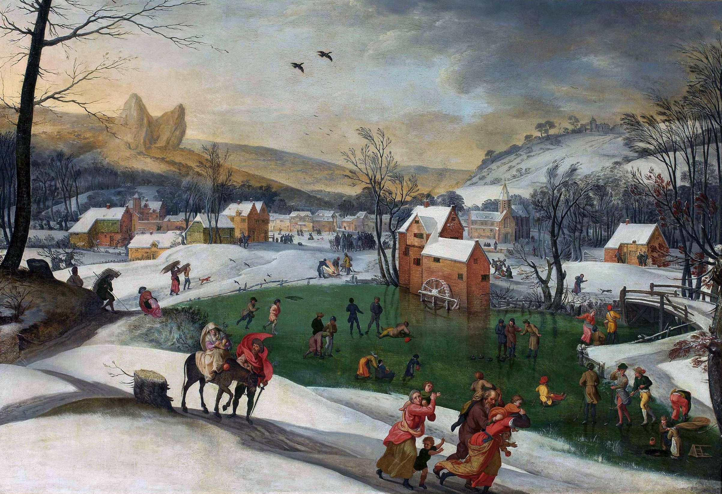 Gillis Mostaert I and Jacob Grimmer, Winter landscape with the flight into Egypt
