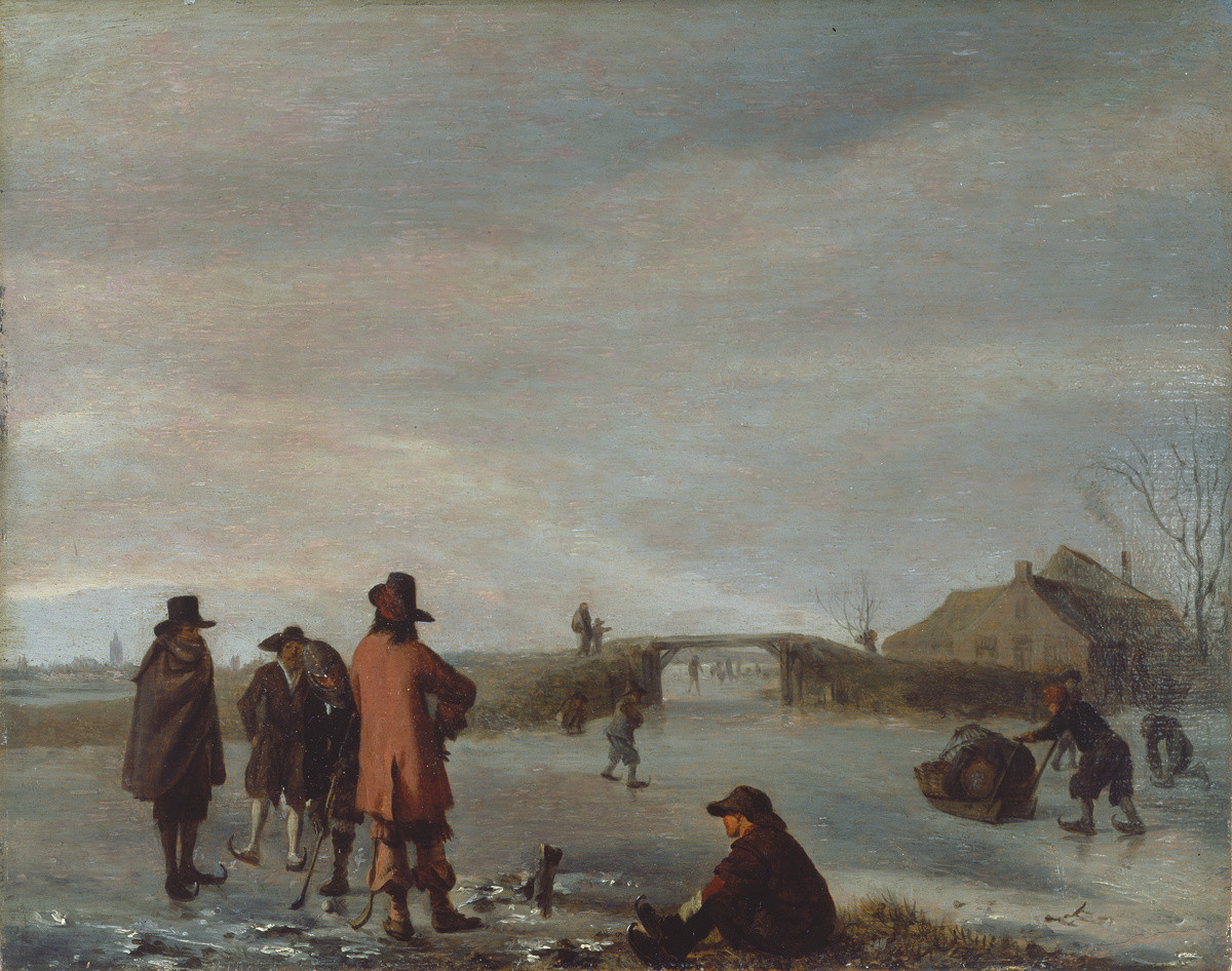 Adriaen van de Velde, Winter scene with a group of colf players on a frozen river