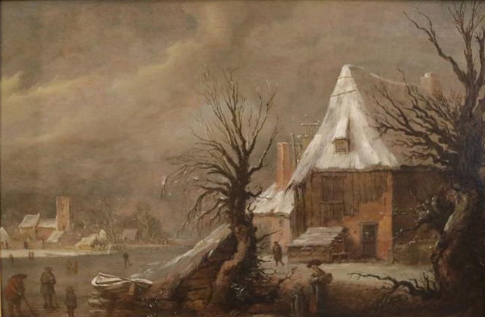 David Vinckboons, River, house and village afar. C. 1625