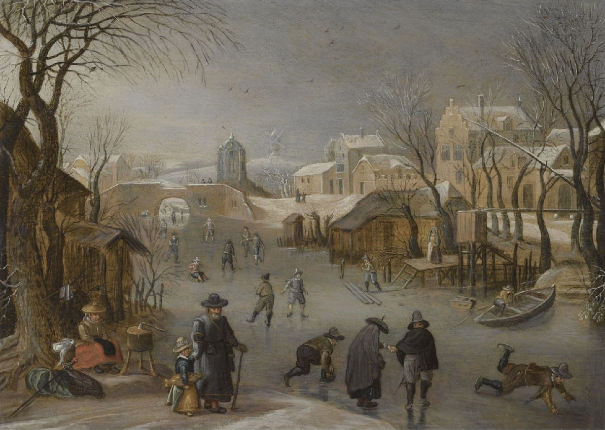 Sebastiaen Vrancx Winterlandschap met schaatsenrijders en colfspelers
