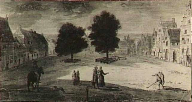 Ludolf Bakhuizen, Stadsplein met colfspeler en andere figuren