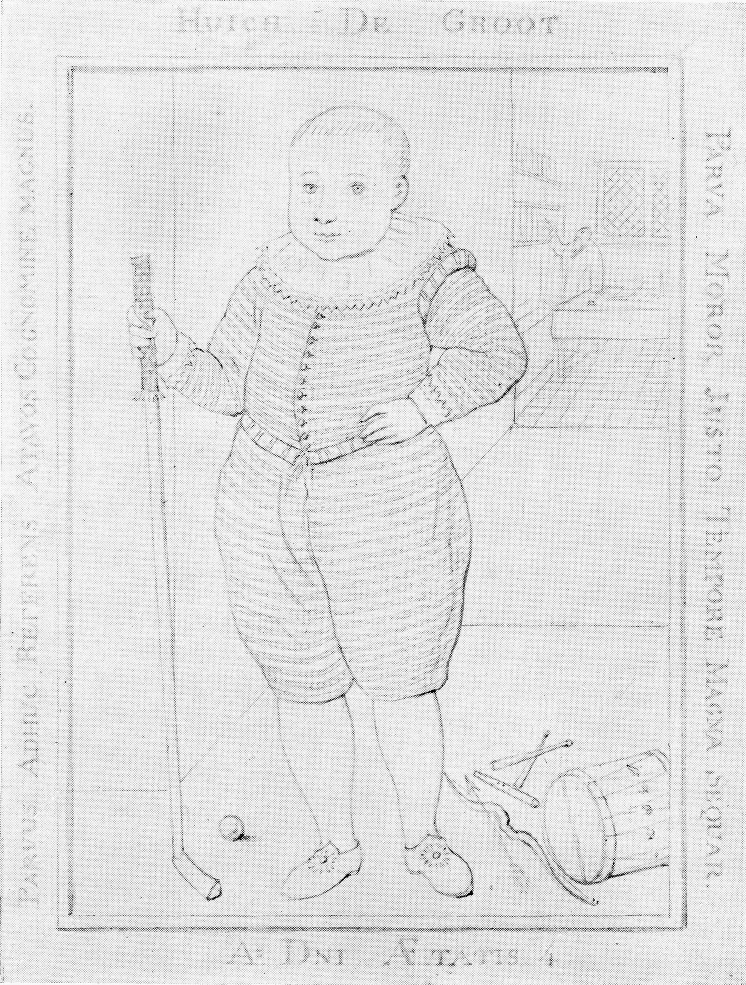 Jacob Willemsz. Delff, Hugo de Groot op vierjarige leeftijd met colfstok en bal - 1587