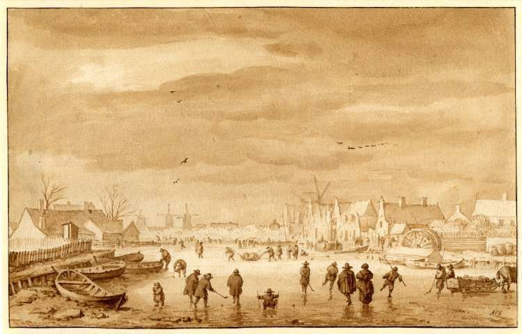 Allaert van Everdingen, Skating in a Dutch town