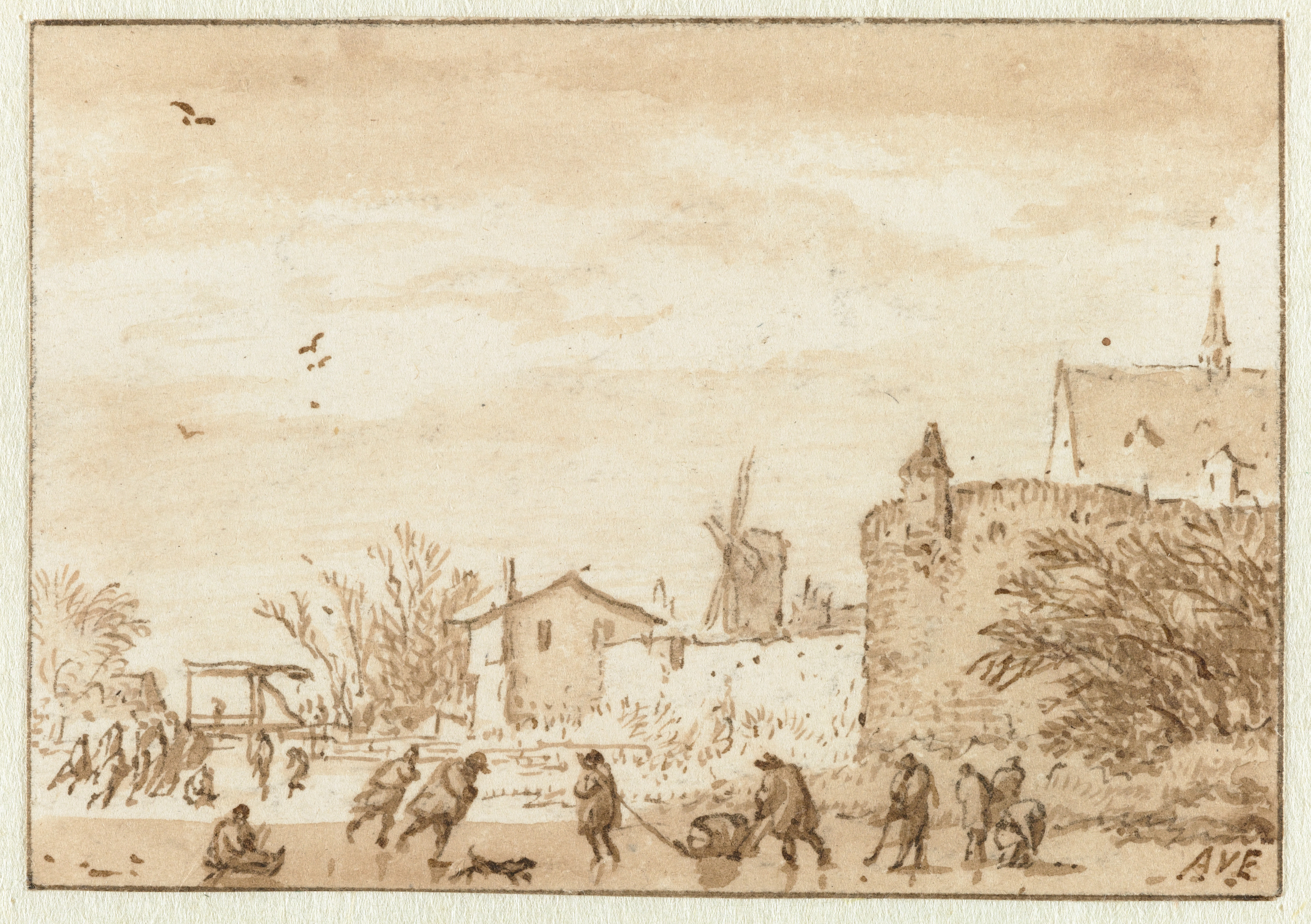 Allaert van Everdingen, Winterlandschap met ijsvermaak