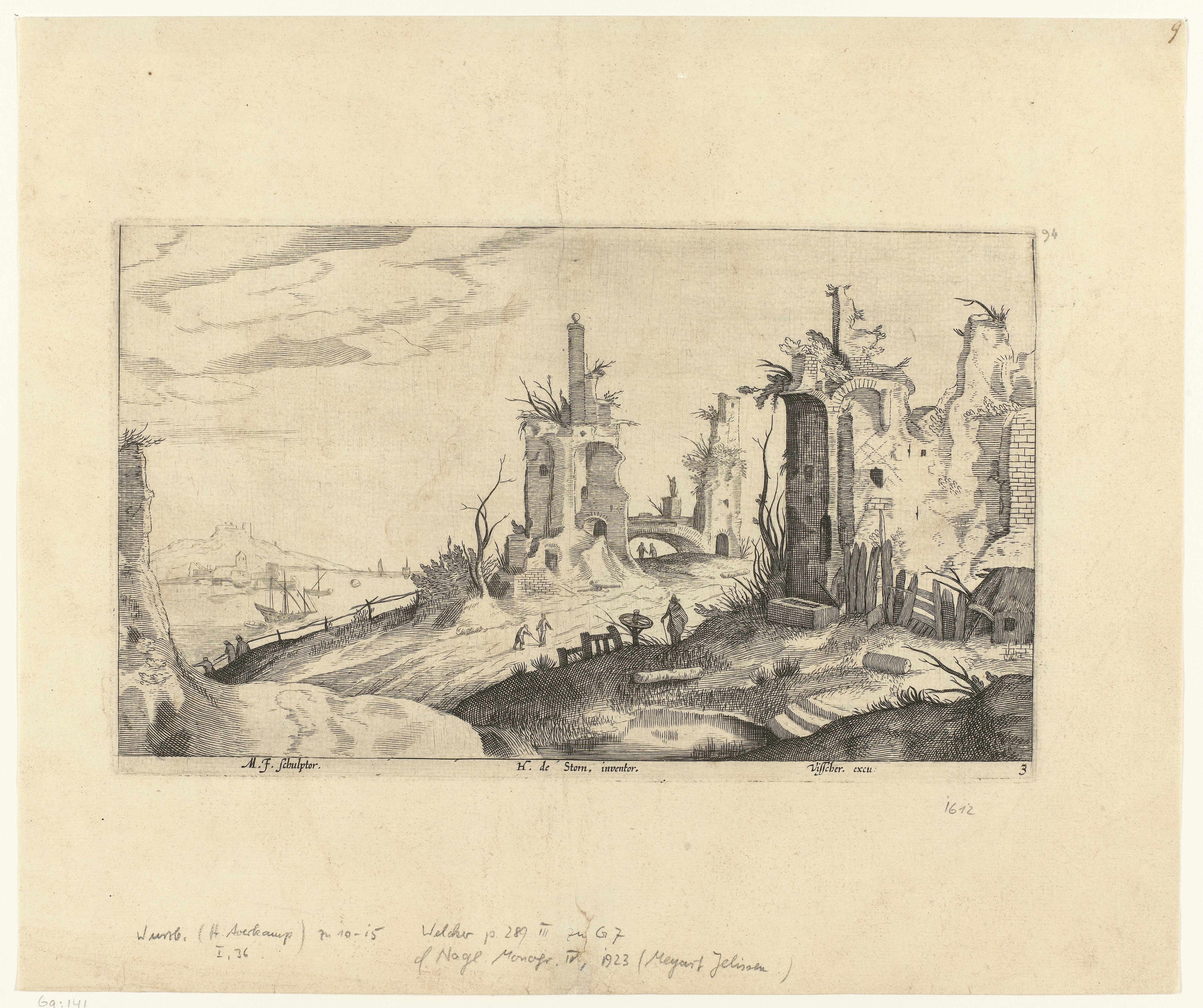 Meynert Jelissen, Landschap met antieke ruïnes Ca. 1612
