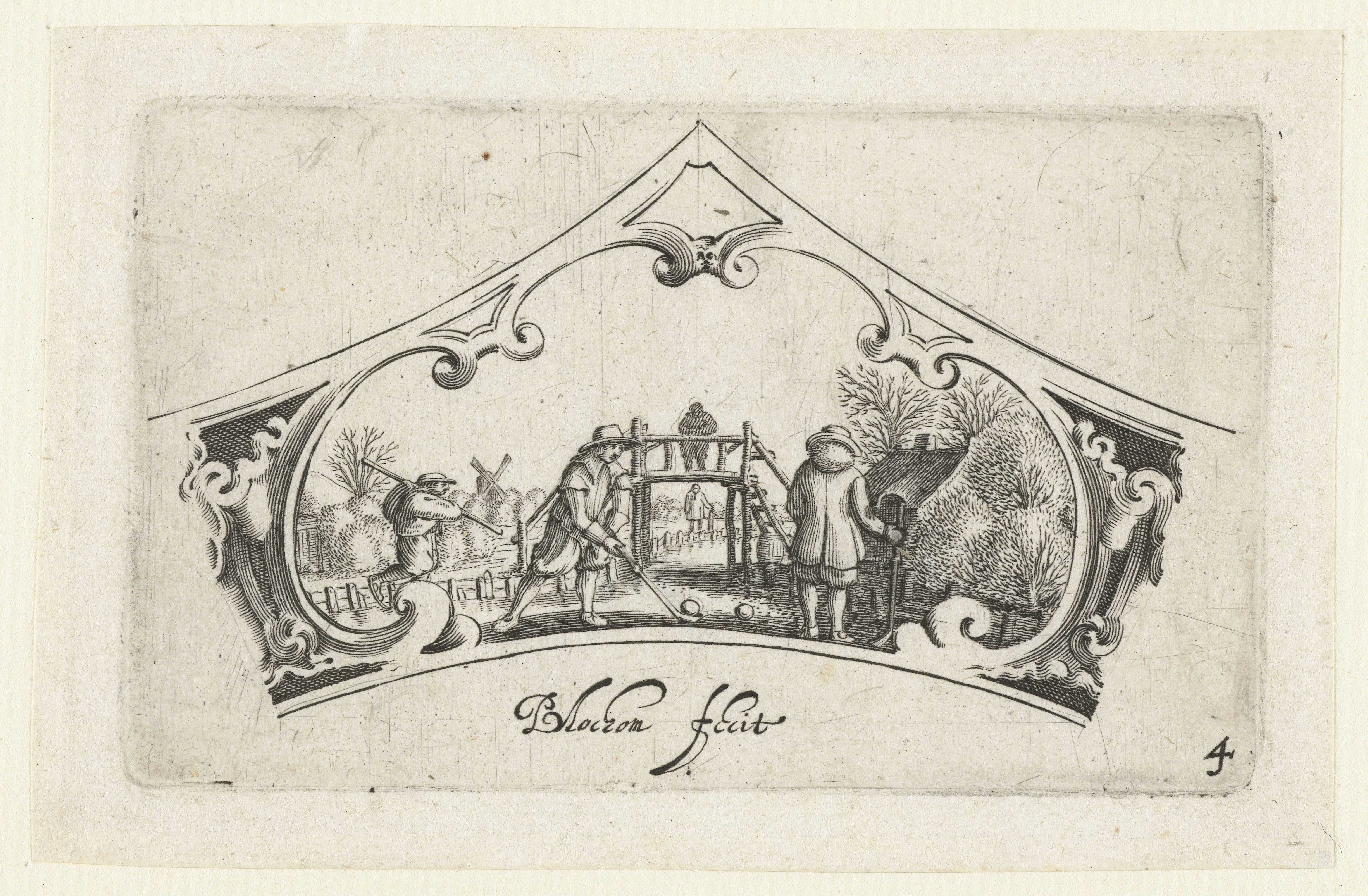 Bartholomeus van Lochom, Twee mannen die colf spelen bij een brug. Ca. 1630