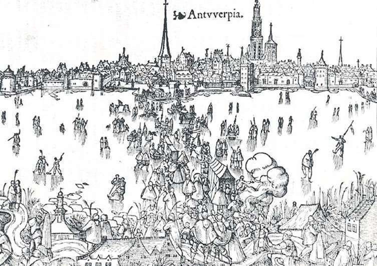 Jan Molijns, De bevroren Schelde te Antwerpen. 1655