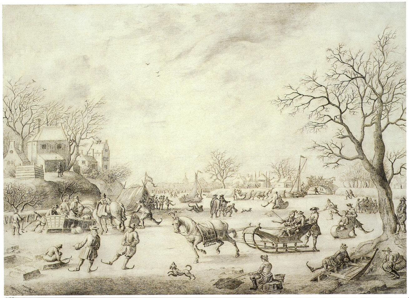Adriaen van Salm, Winterlandschap met schaatsers bij een dorp