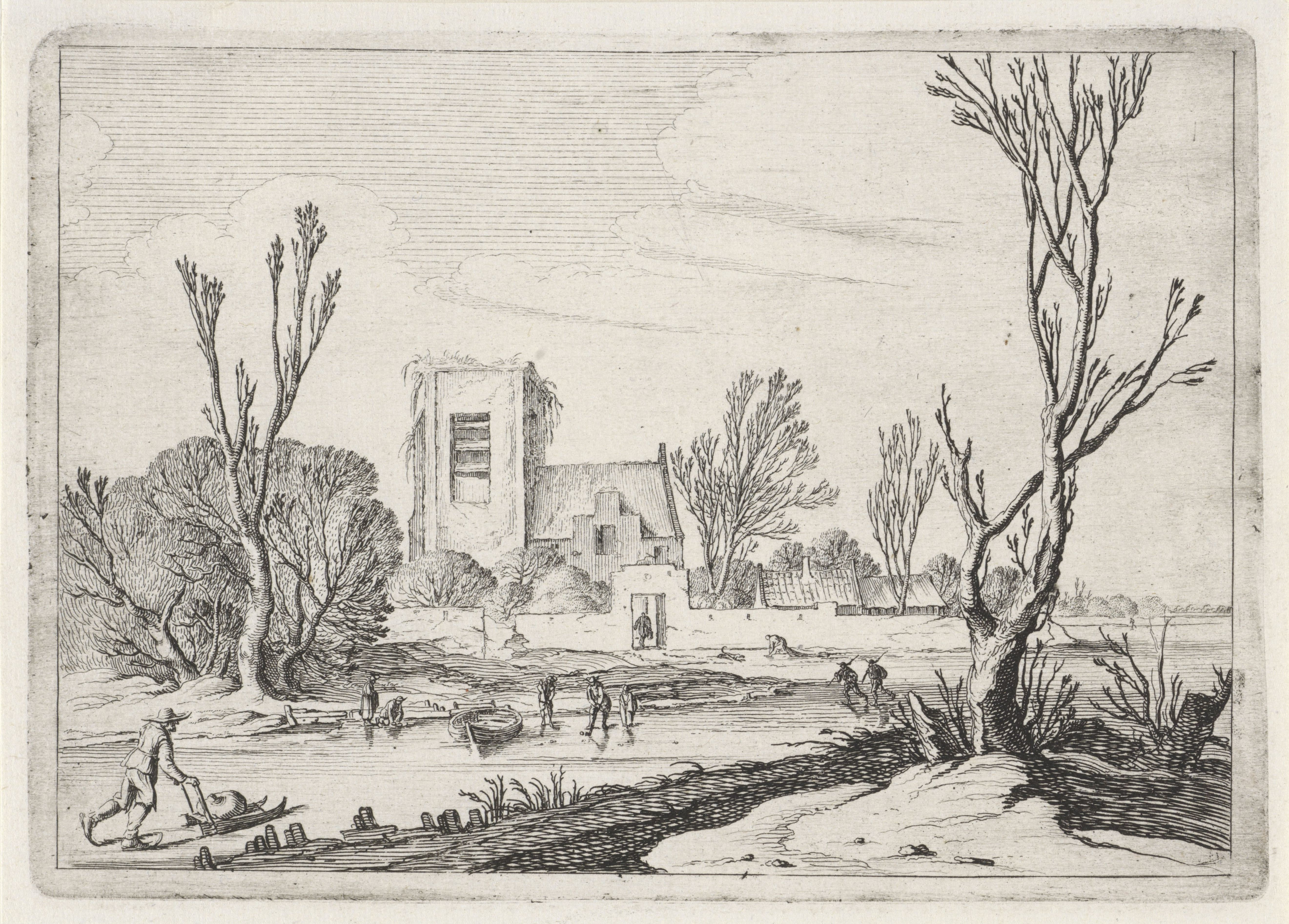 Gillis van Scheyndel, Winter scene with skaters on ice. 1620-1630