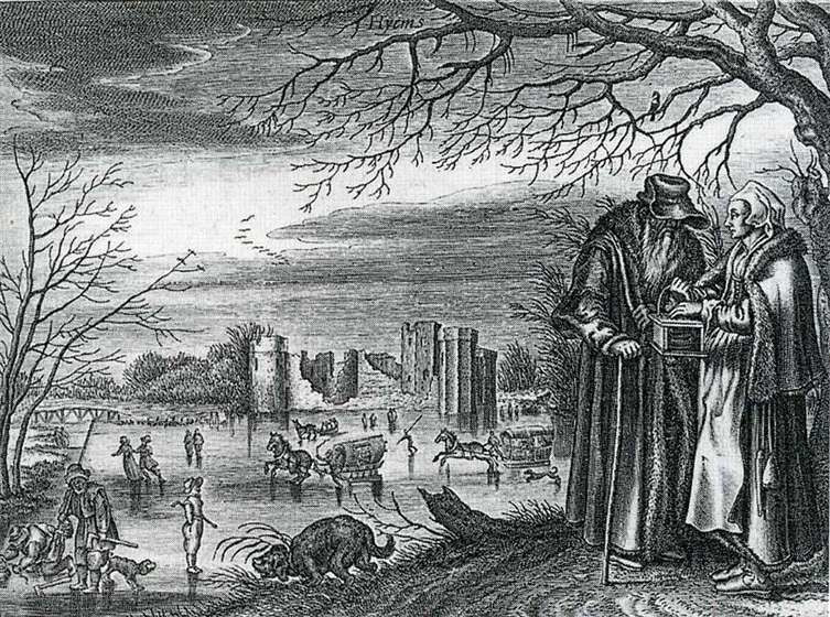 Adriaen van de Venne, Hyems. IJsgezicht voor de ruïne van huis Honingen bij Rotterdam. 1625