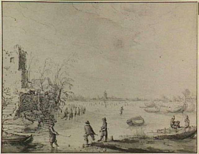 Cornelis Claesz. van Wieringen, IJsgezicht met colfspelers en schaatsers