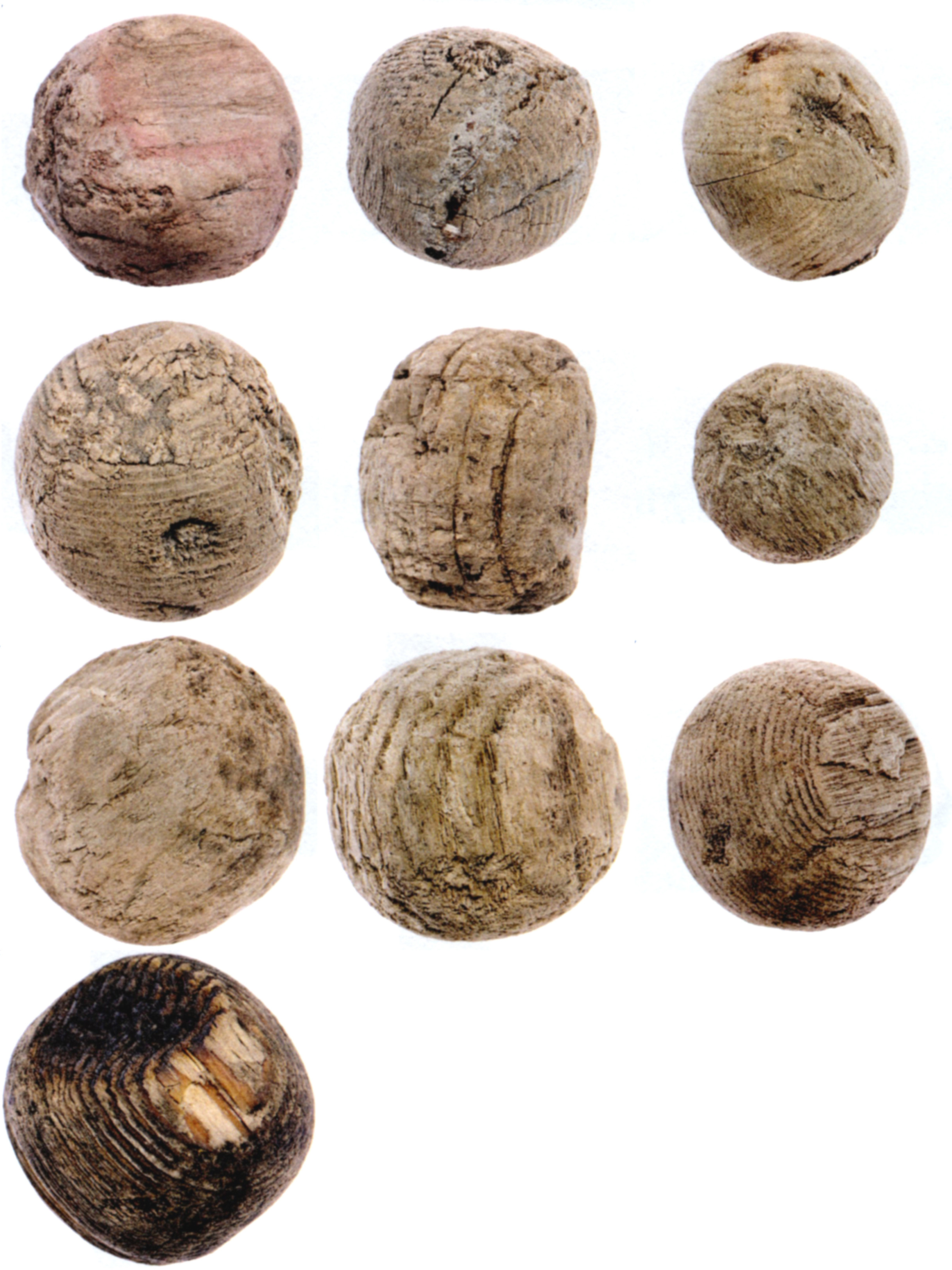 Tien houten colfballen