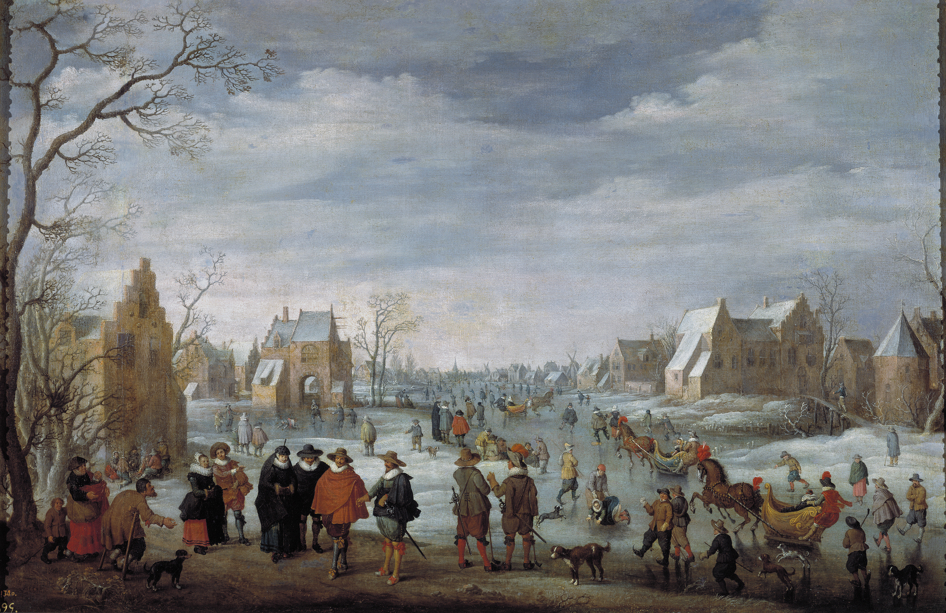 Joost Cornelisz. Droochsloot, Winter Landscape with Skaters and a Colf Player. 1629
