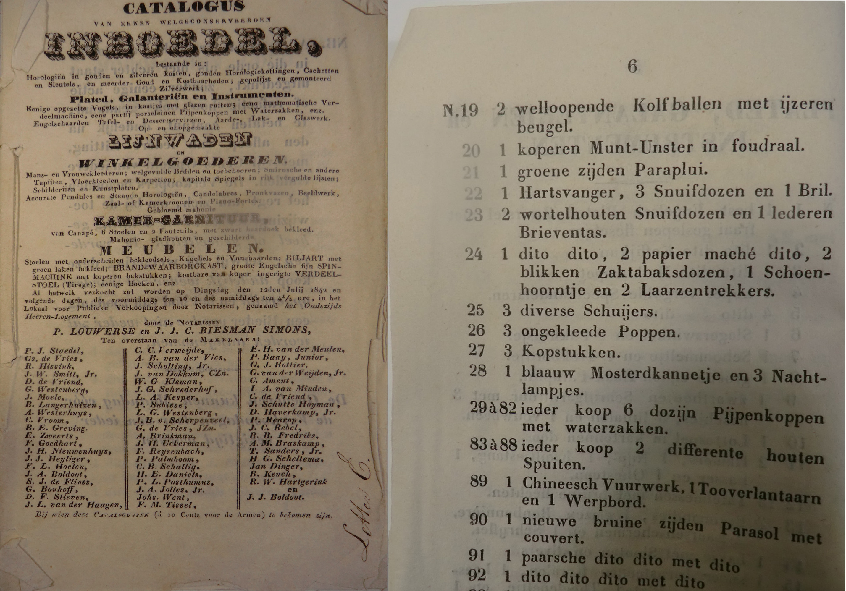 Veilingcatalogus. 1842