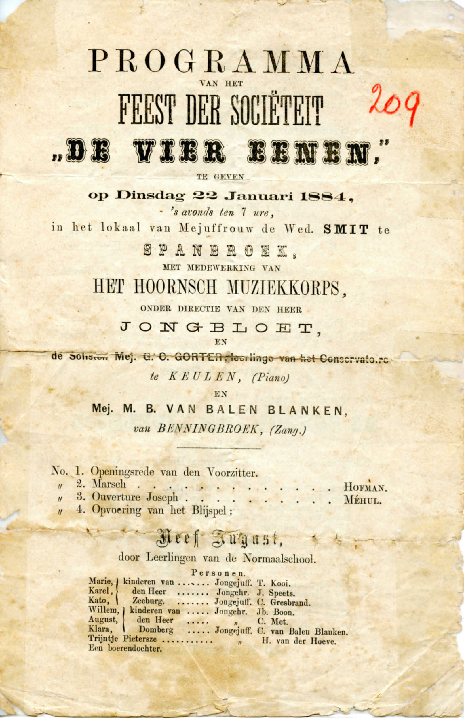 Programma 'De Vier Eenen'. 1884