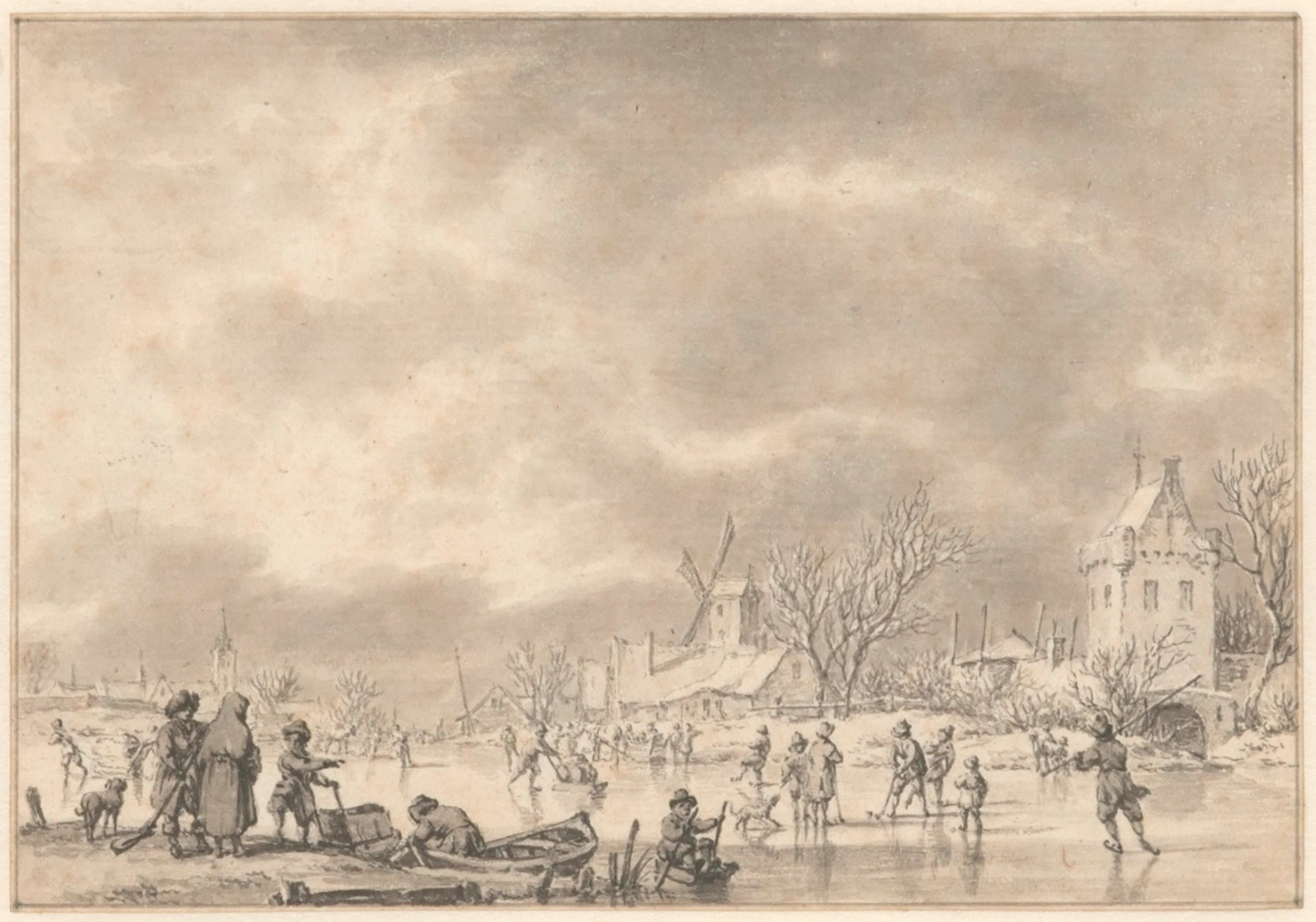 Jacob Cats, Bevroren vaart met schaatsers en colfspelers. 1783