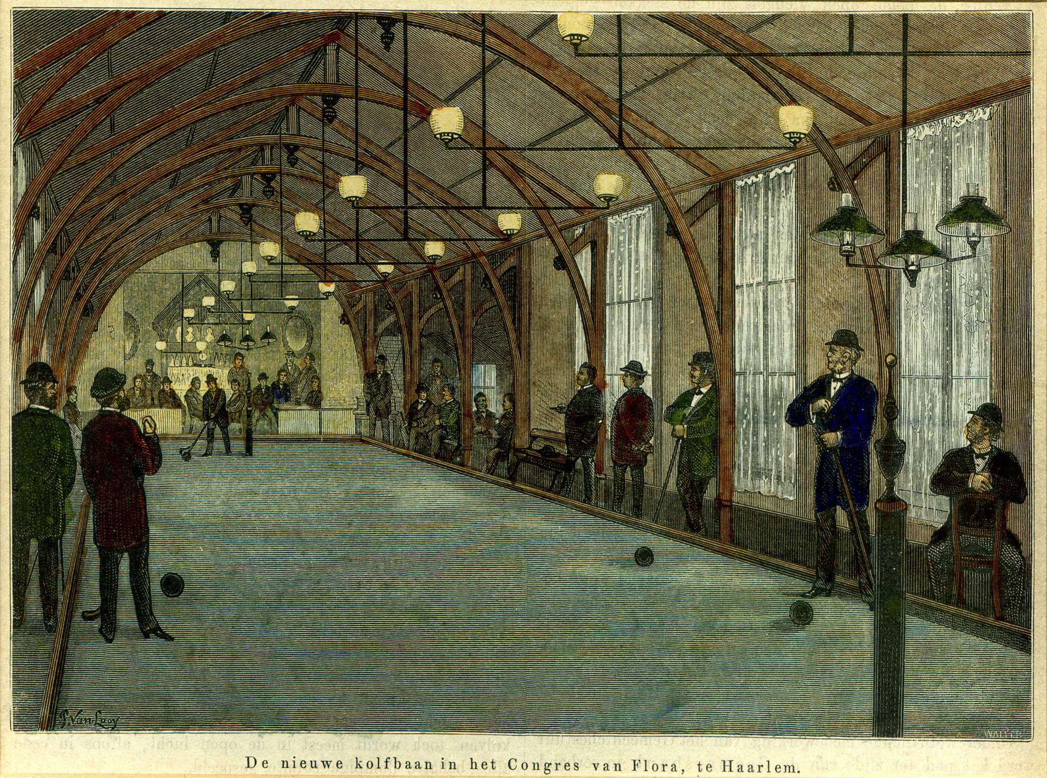 P. van Looy, Kolfbaan in het Congres van Flora te Haarlem. 1880