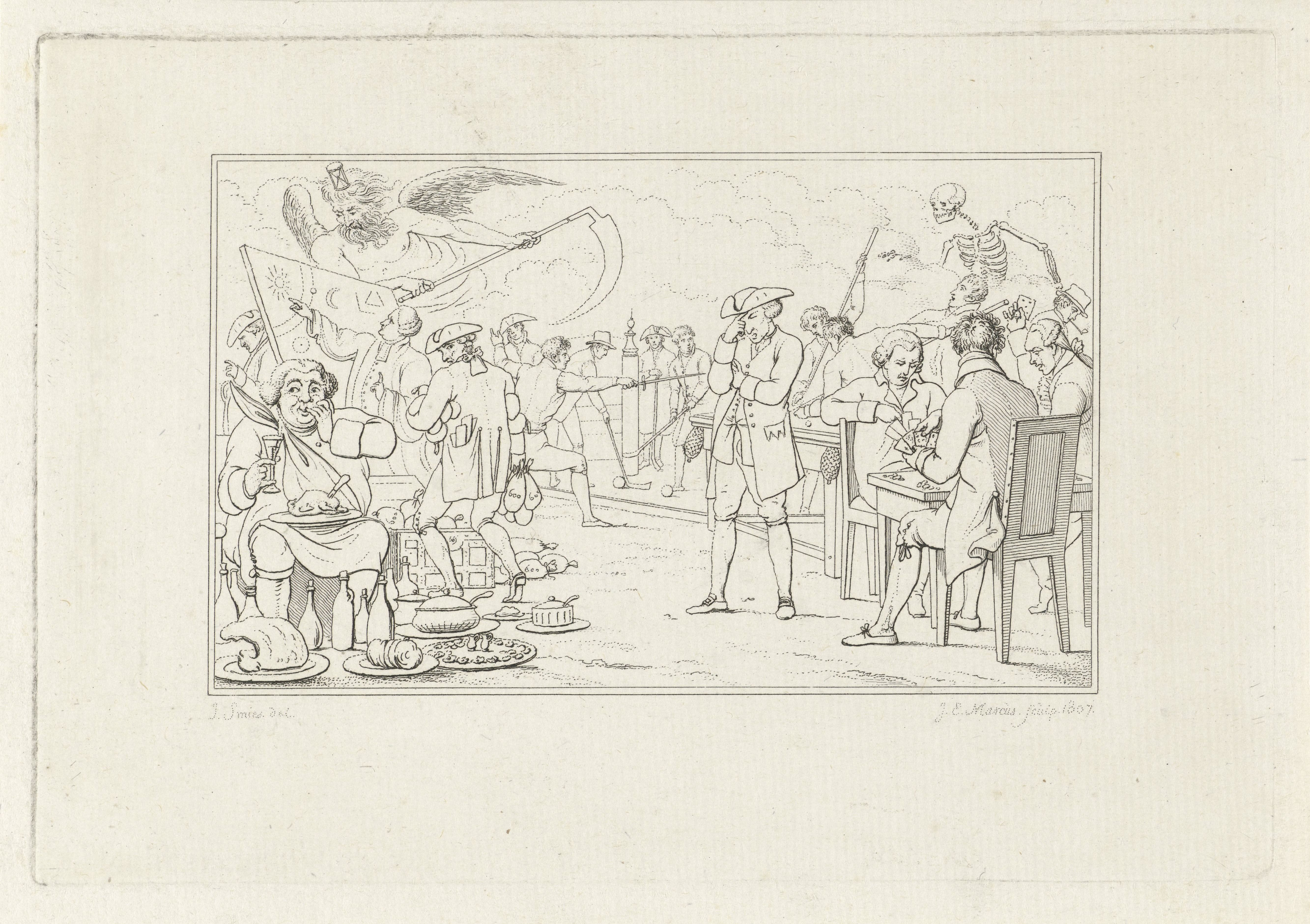 Jacob Ernst Marcus, Nadenkende man te midden van de Dood en Vader Tijd en wereldlijke bezigheden. 1807