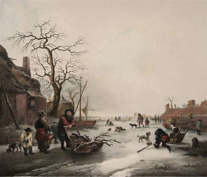Carl Straub, Hollands winterlandschap. 1836