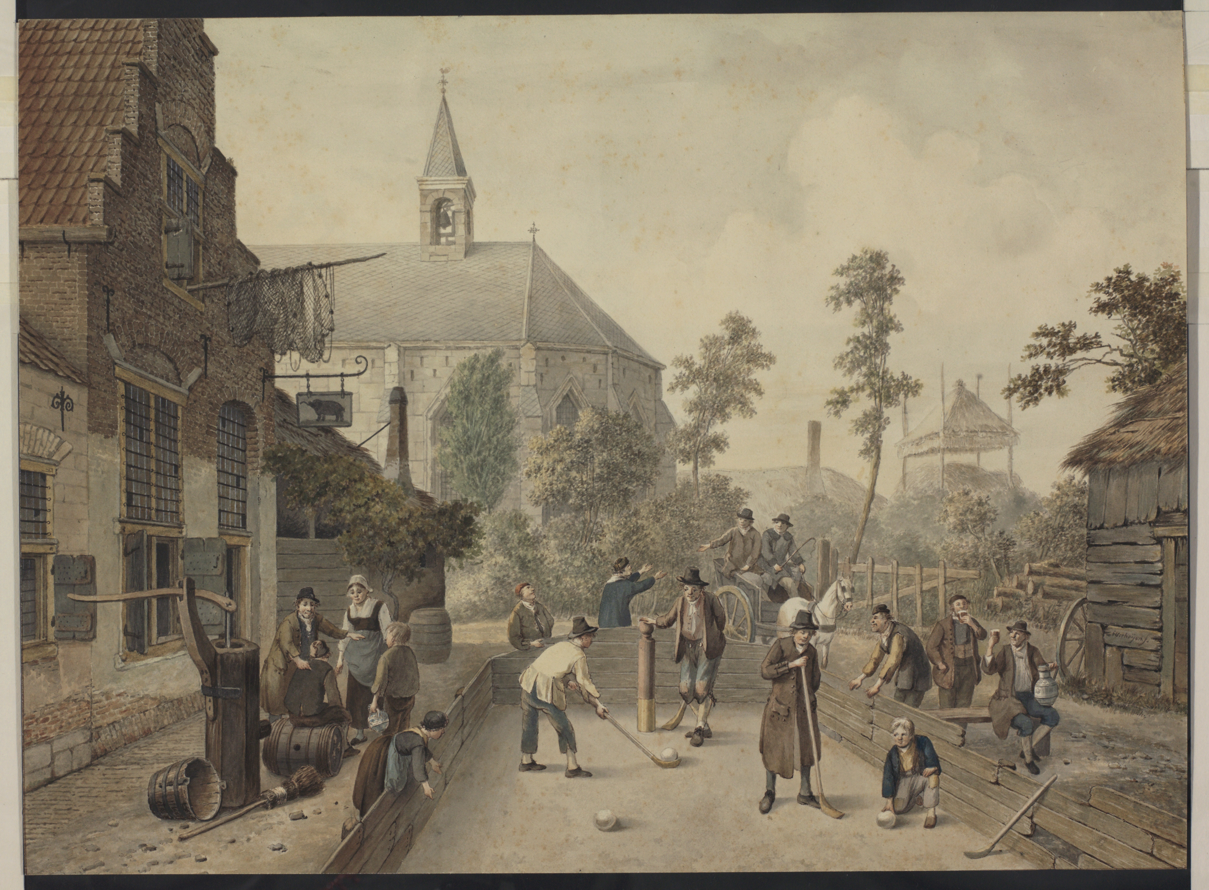 Jan Hendrik Verheijen, Kolfbaan te Maarssen. Ca. 1820