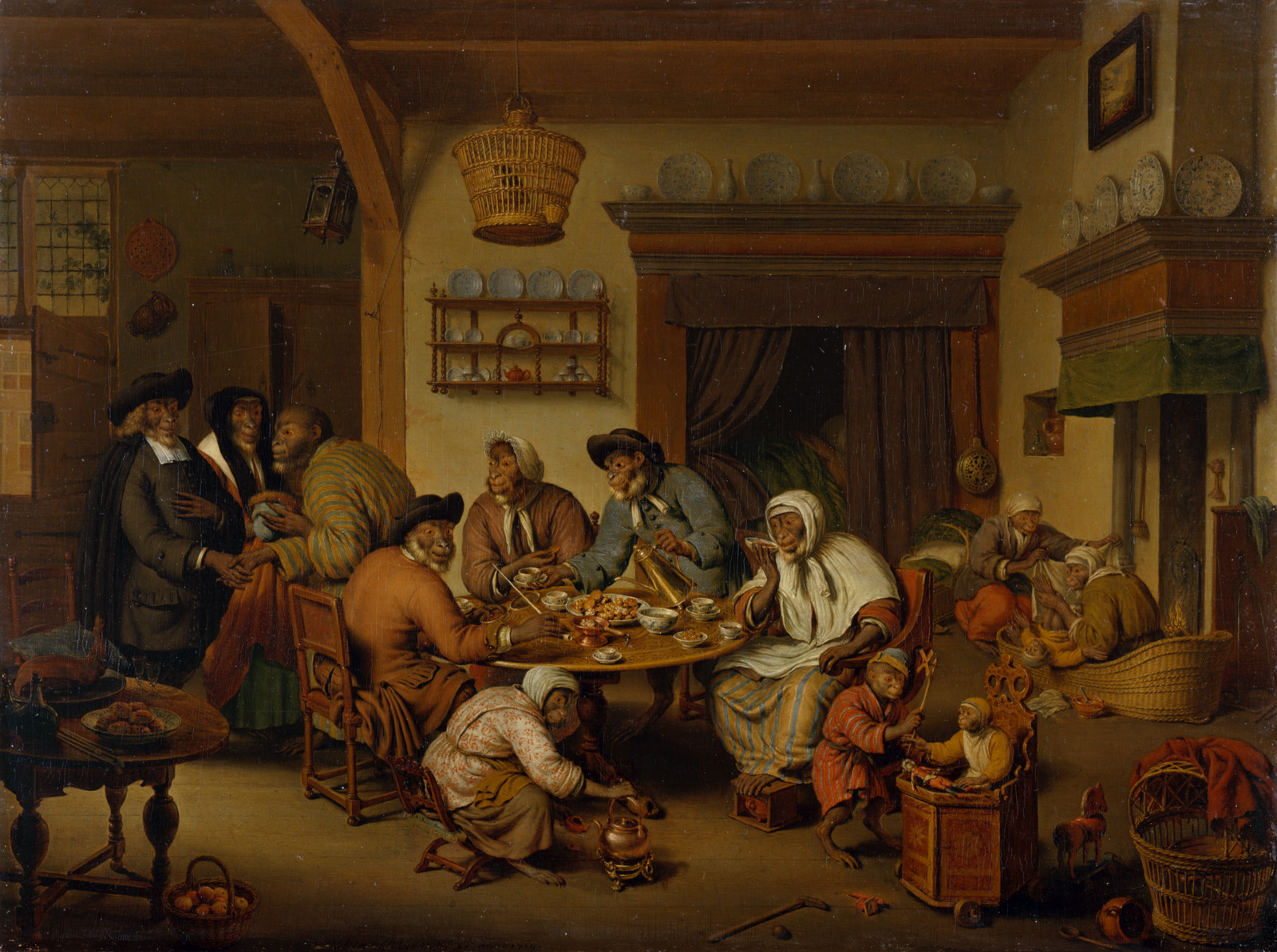 Willem van Mieris, Monkeys in an Interior. 1719