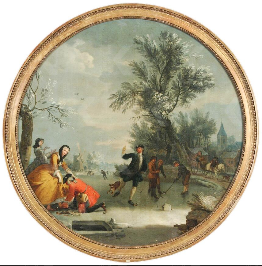 Jacob Appel, Winterlandschap met schaatsenrijders en een colfspeler. Na 1725