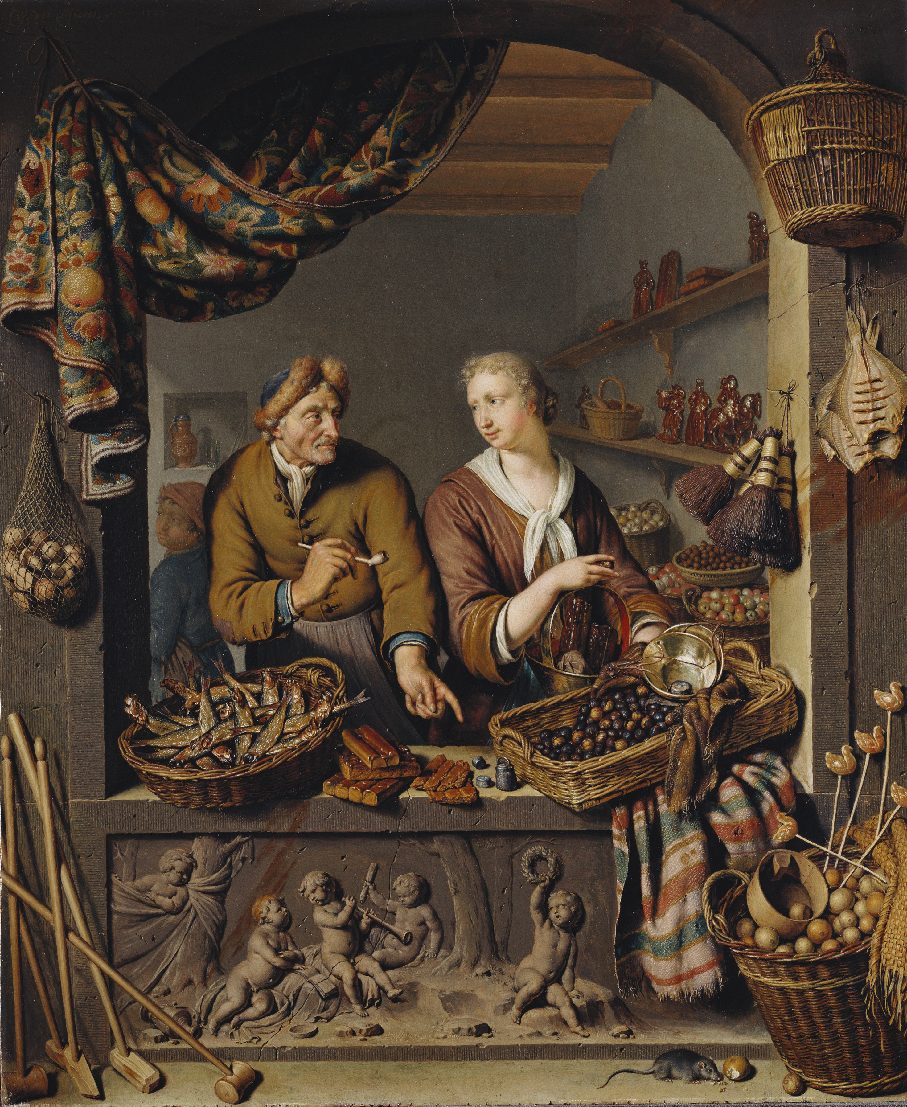 Willem van Mieris An Old Man and a Girl at a Vegetable and Fish Stall. 1732