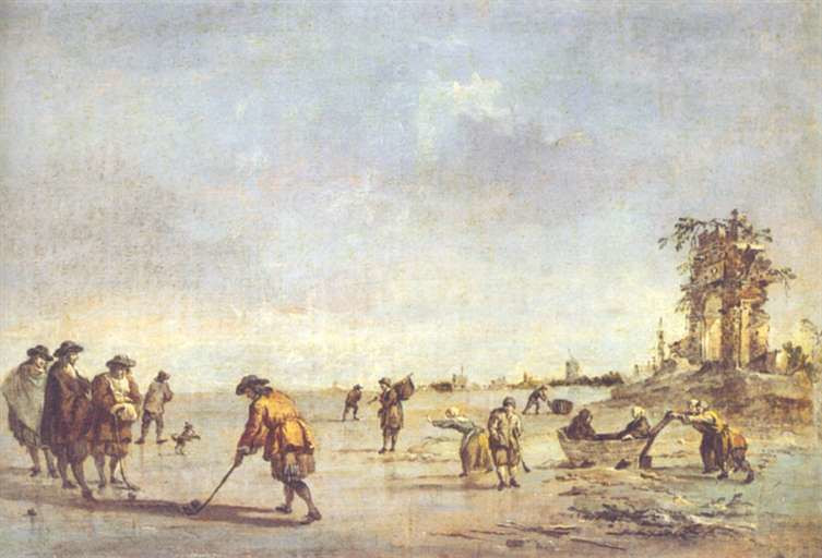 Francesco Guardi, Landscape with a frozen lagoon. C. 1740