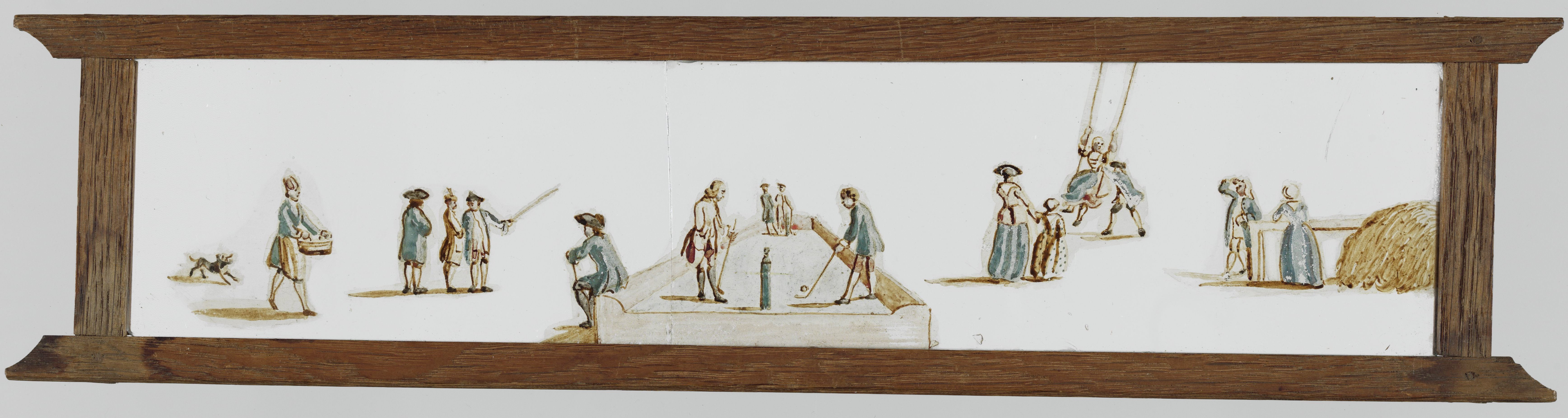 Toverlantaarnplaat 'Vermaak in de open lucht'. 19e-eeuw