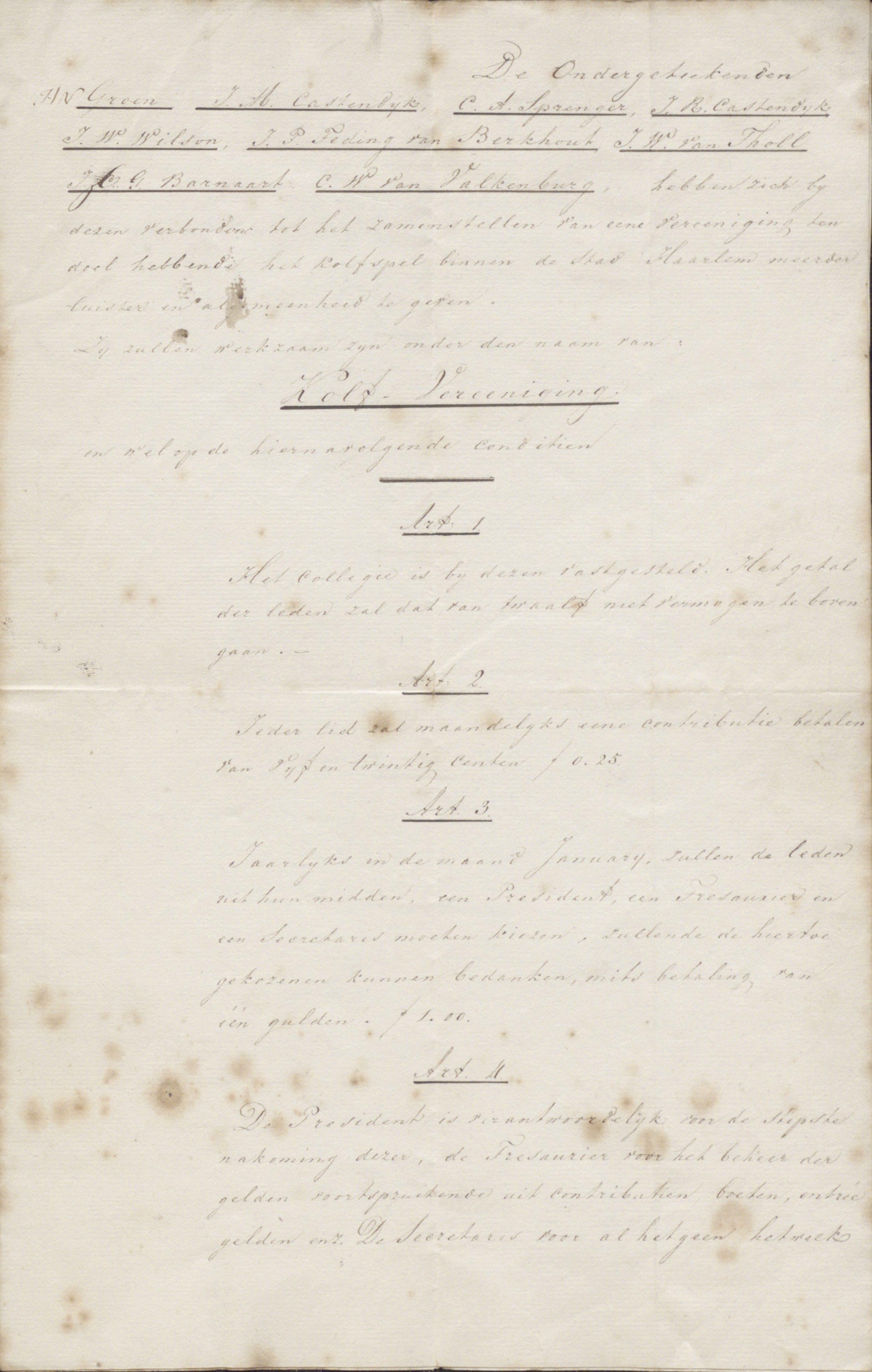 Kolf-Vereeniging, 1846-1858