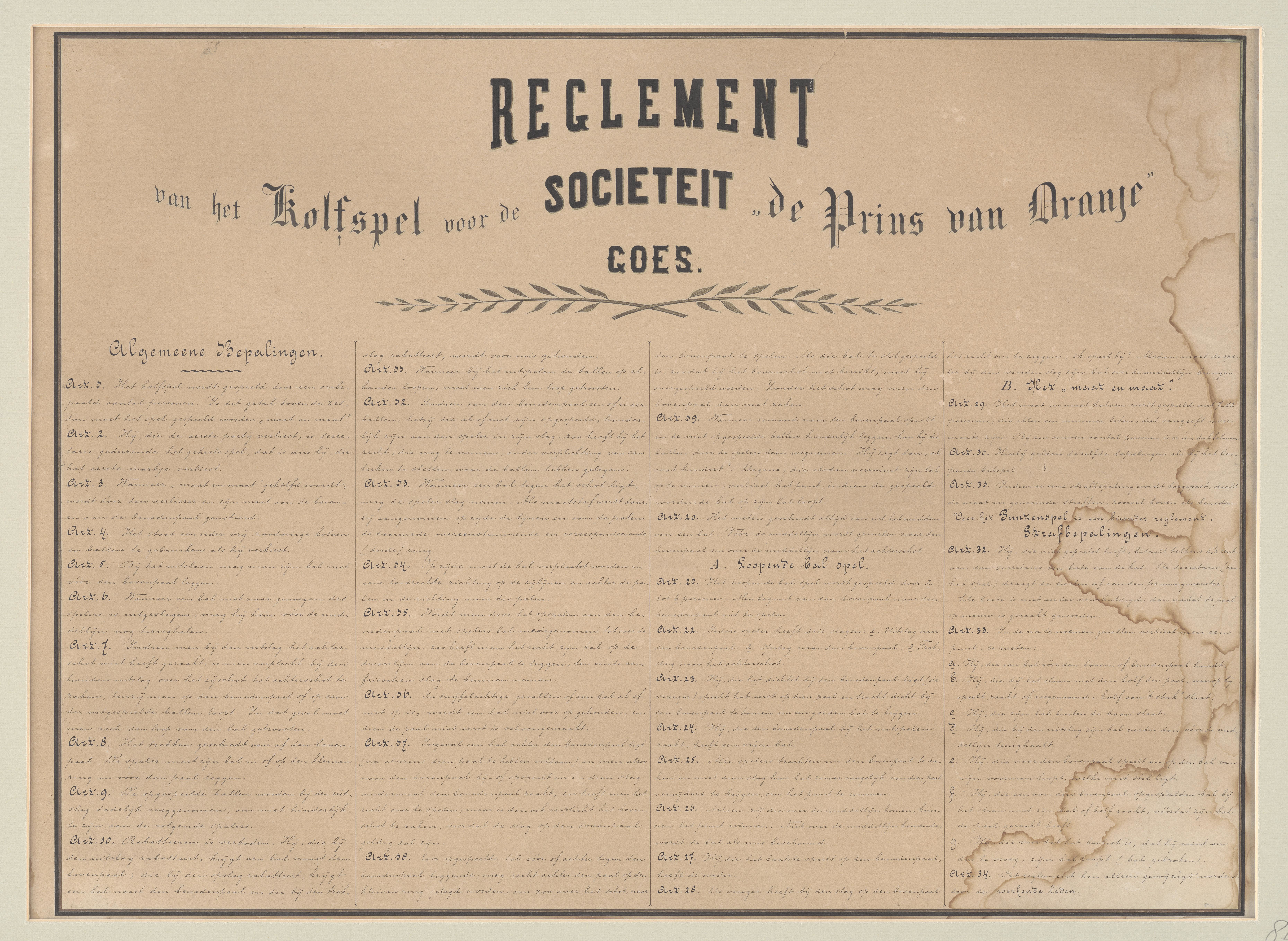 Reglement De Prins van Oranje te Goes. 1878