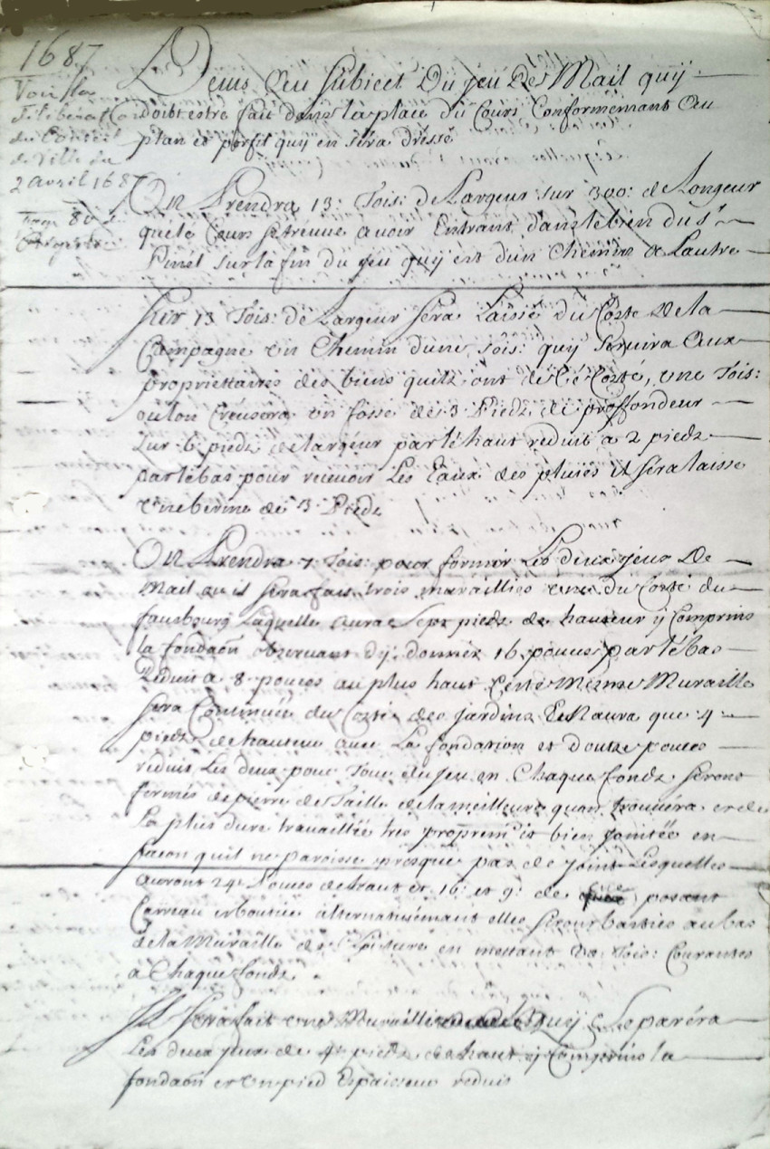 Devis d'aménagement d'un Jeu de Mail, France. 1687