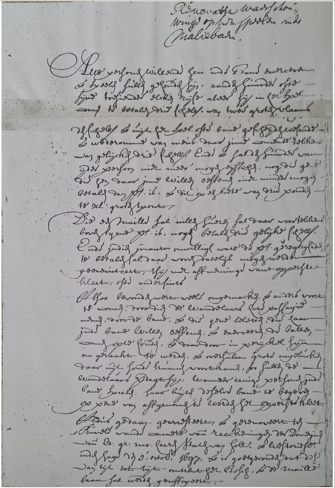 Waerschouwinge Den Haag, Nederland. 1697