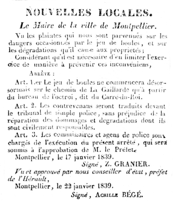 Bekendmaking, France. 1839