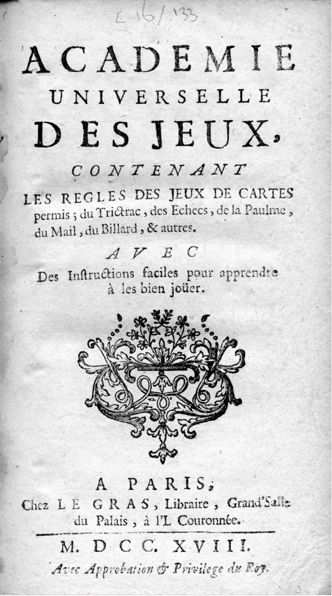 Les règles de jeu du mail, France. 1718